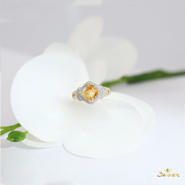 Citrine and Diamond Twisted Ring