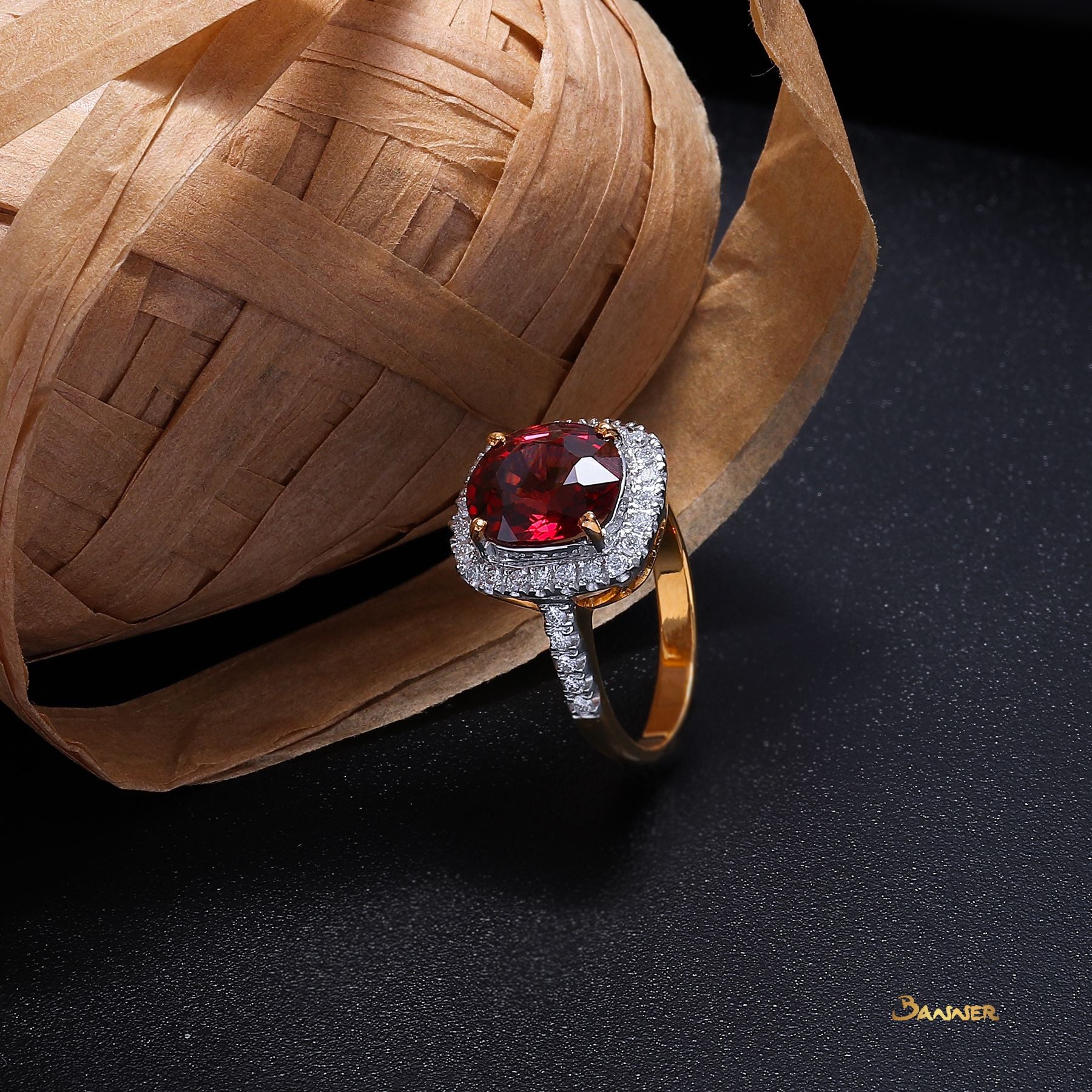 Garnet and Diamond Halo Ring