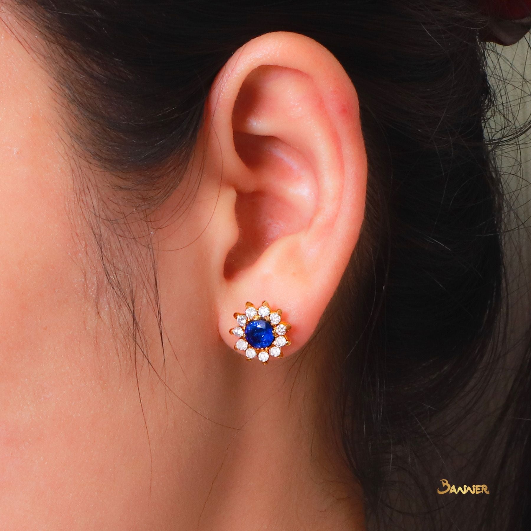 Sapphire and Diamond Sunflower Earrings