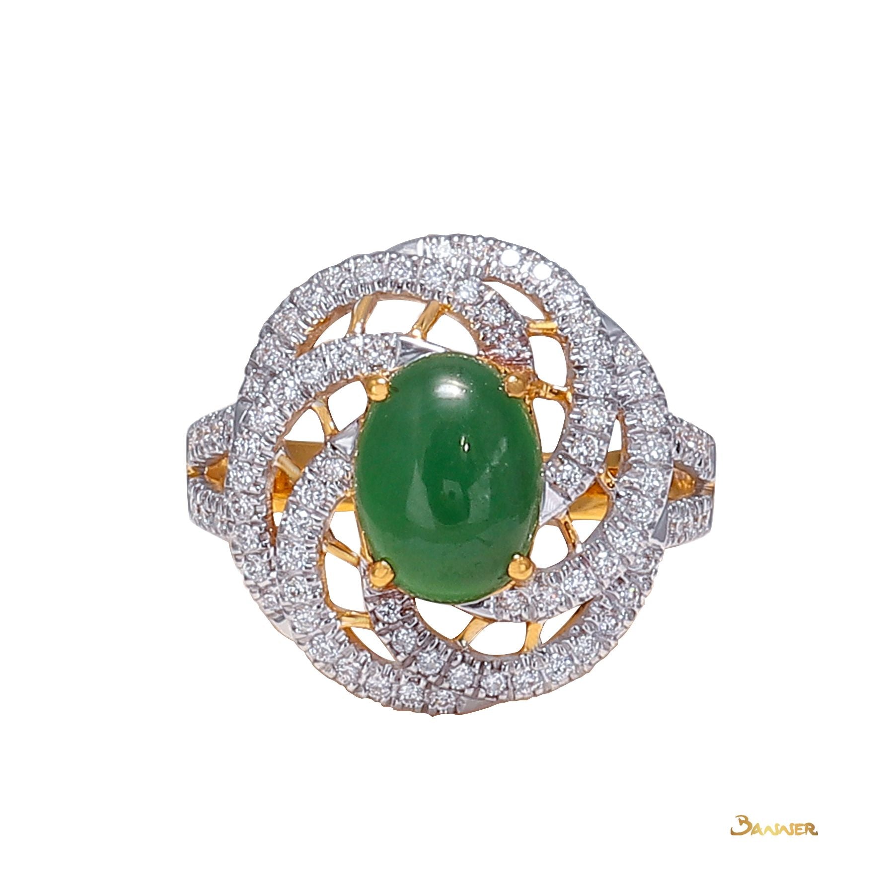 Imperial Green Jade and Diamond Floral Ring