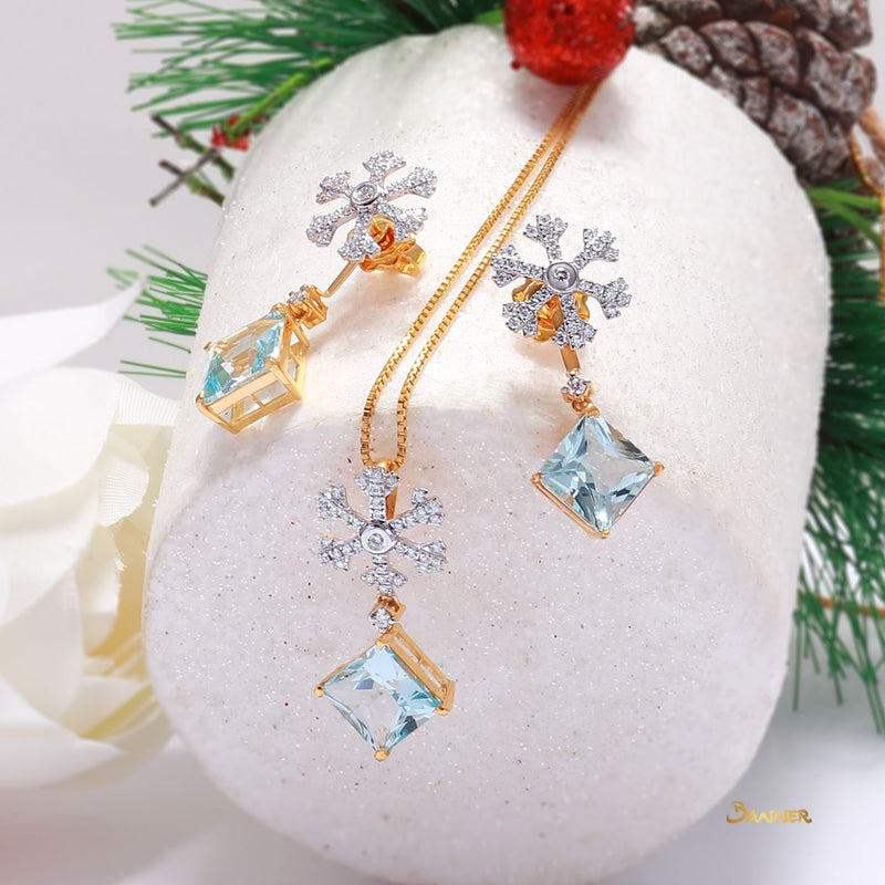 Blue Topaz and Diamond Snowflake Pendant