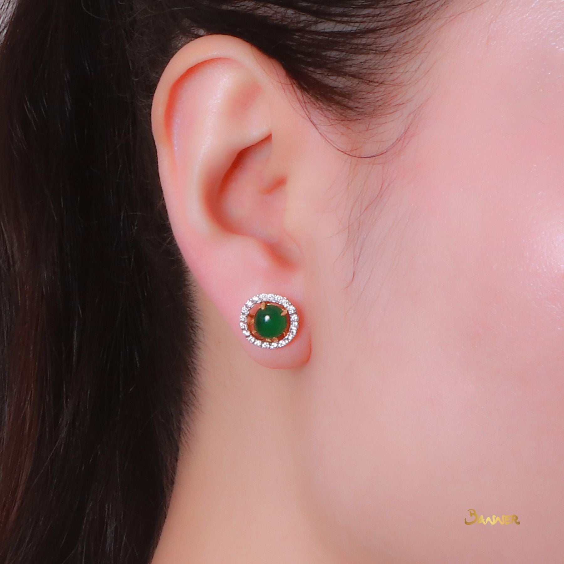 Jade and Diamond 2-way Halo Earrings