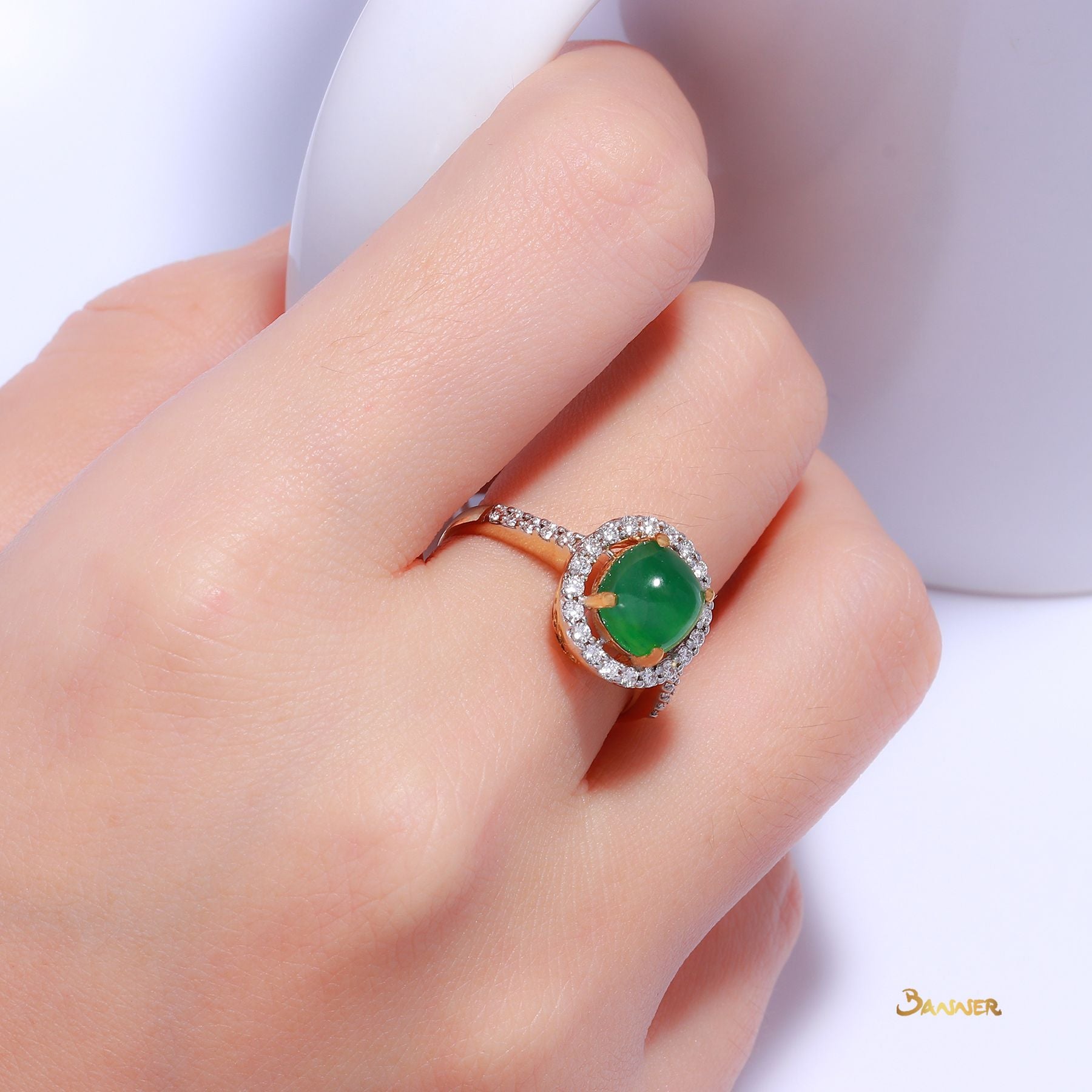 Jade and Diamond Halo Ring