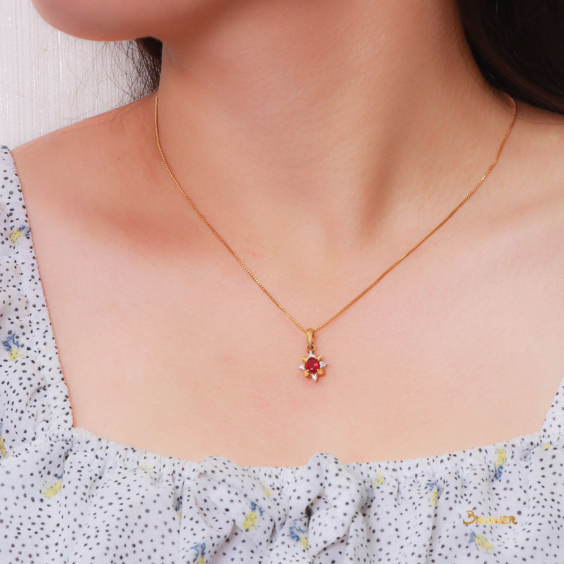 Ruby and Diamond Floral Pendant