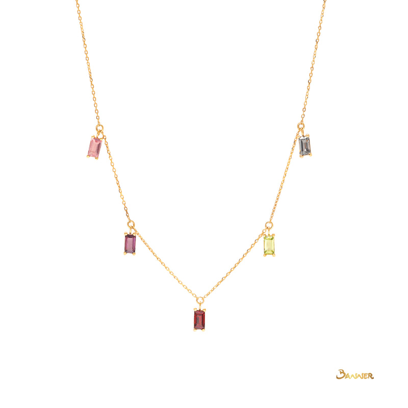 Multi-colored Spinel Baguette Dangle Necklace
