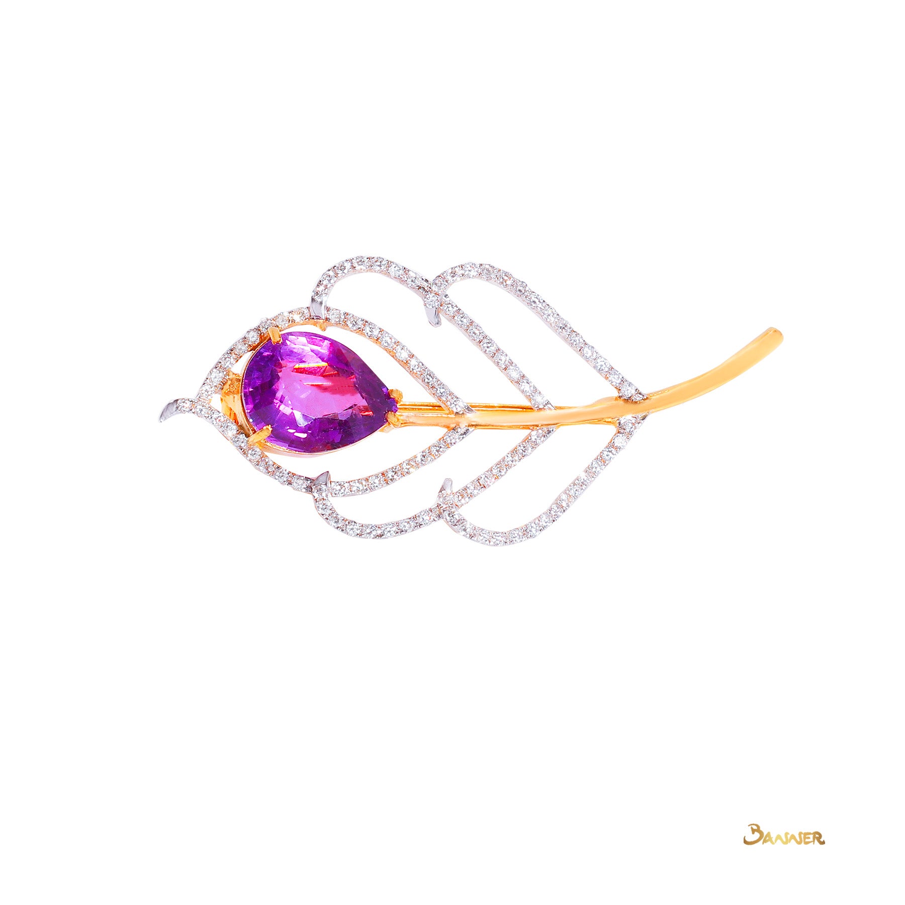 Amethyst and Diamond Leaf Brooch