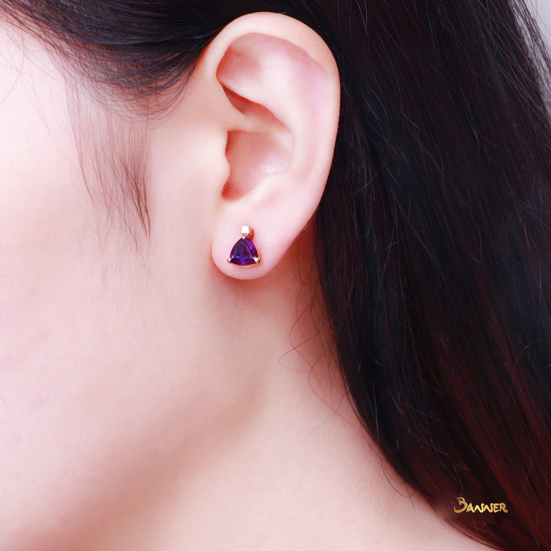 Trillion-cut Amethyst and Diamond Earrings