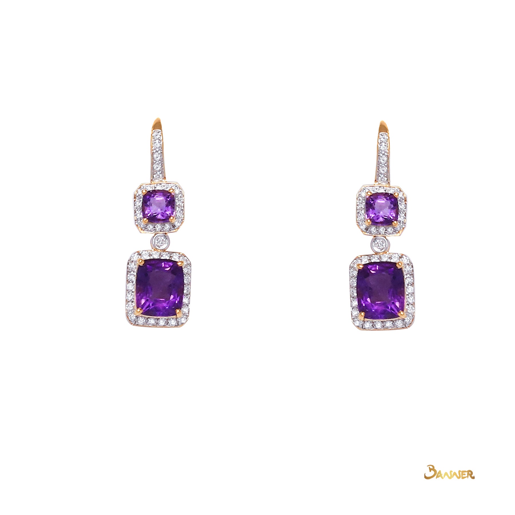 Amethyst and Diamond 2-Step Halo Dangle Earrings