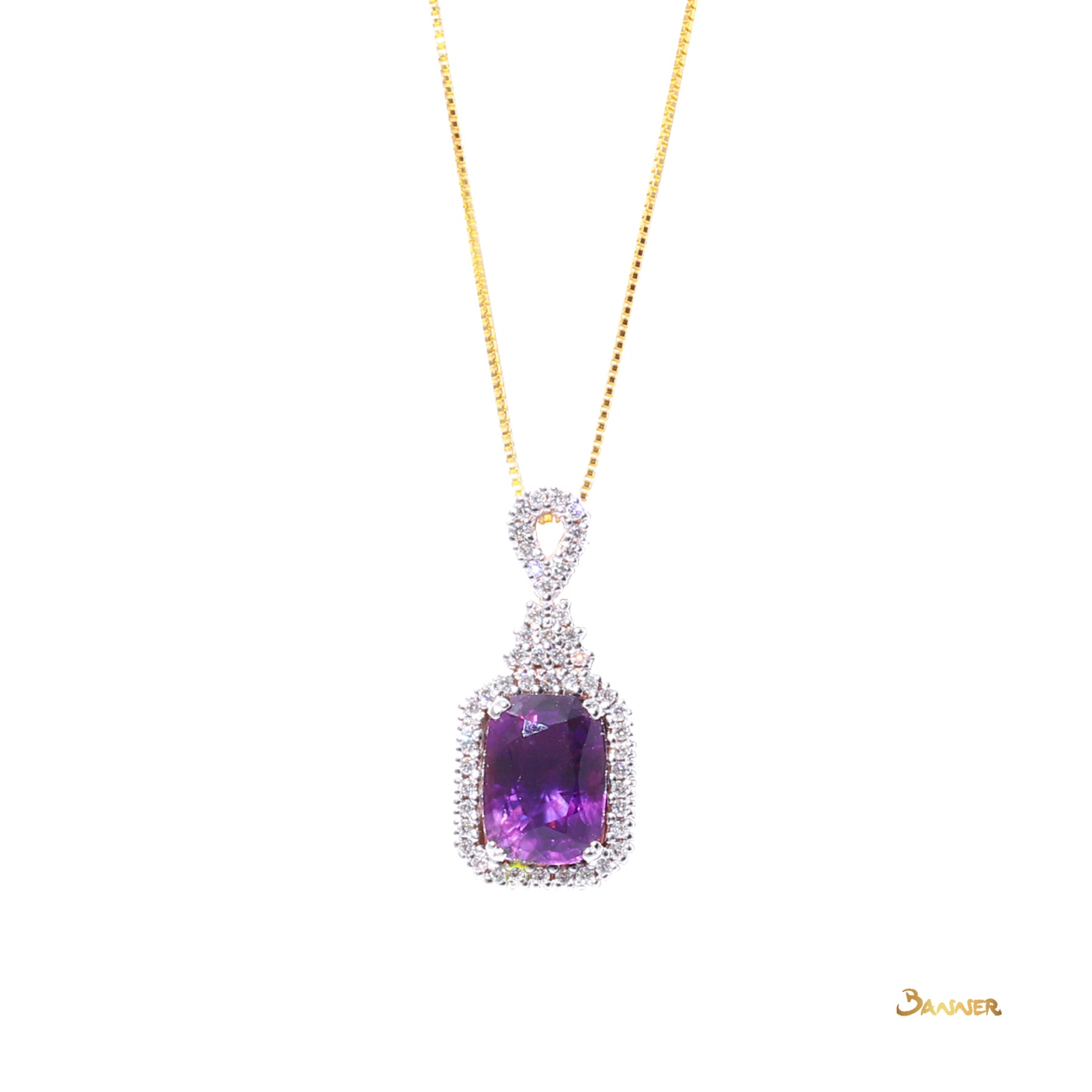 Emerald-cut Amethyst and Diamond Pendant