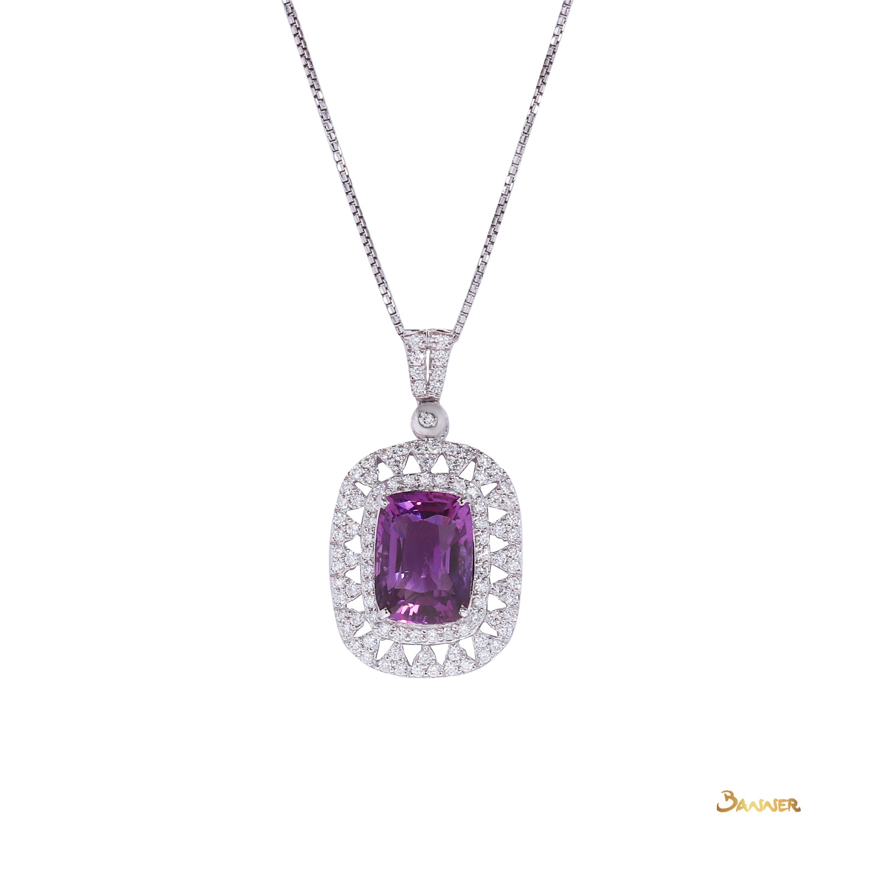 Amethyst and Diamond Double Halo Pendant