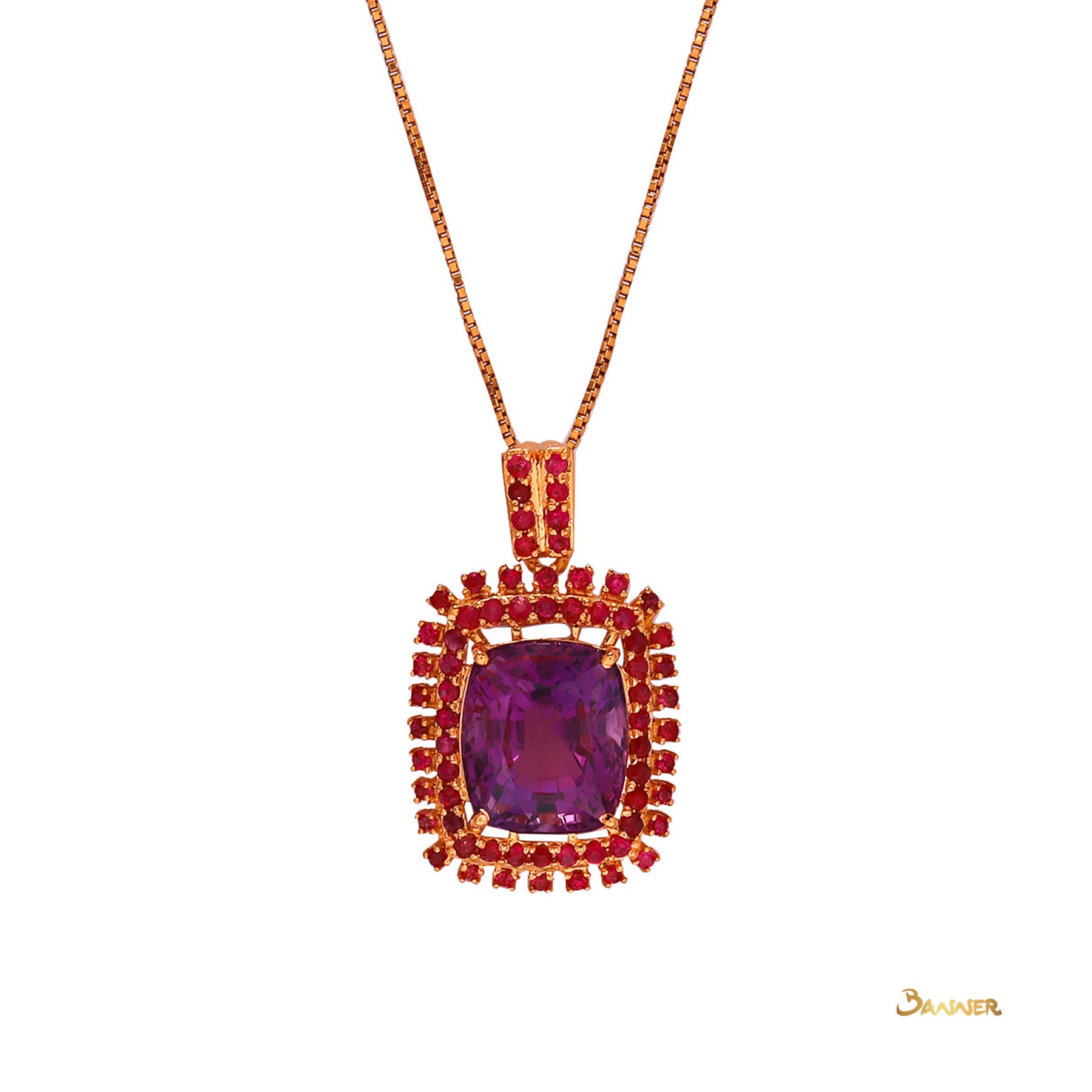 Amethyst and Ruby Double Halo Pendant