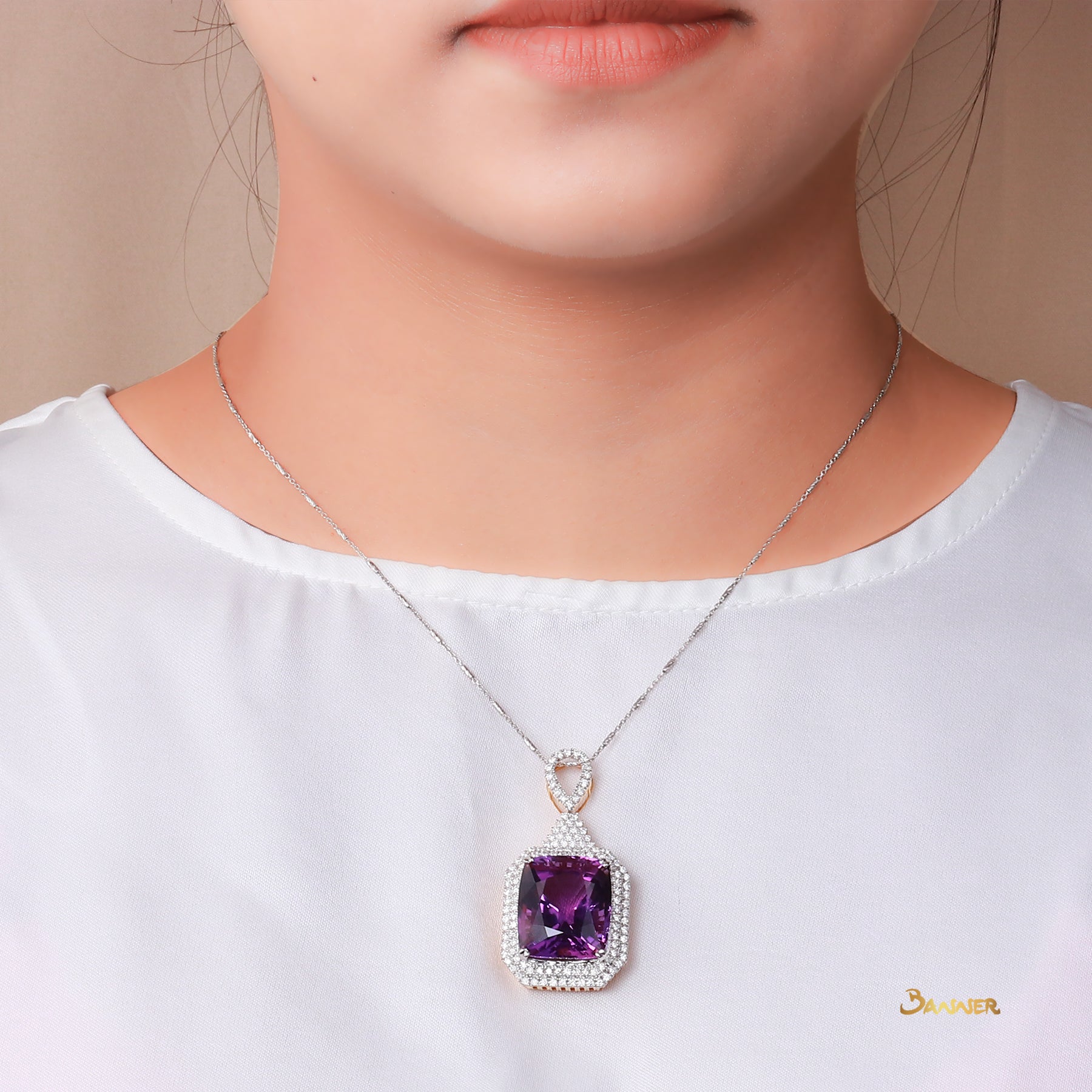 Amethyst and Diamond Octagon-shape Pendant