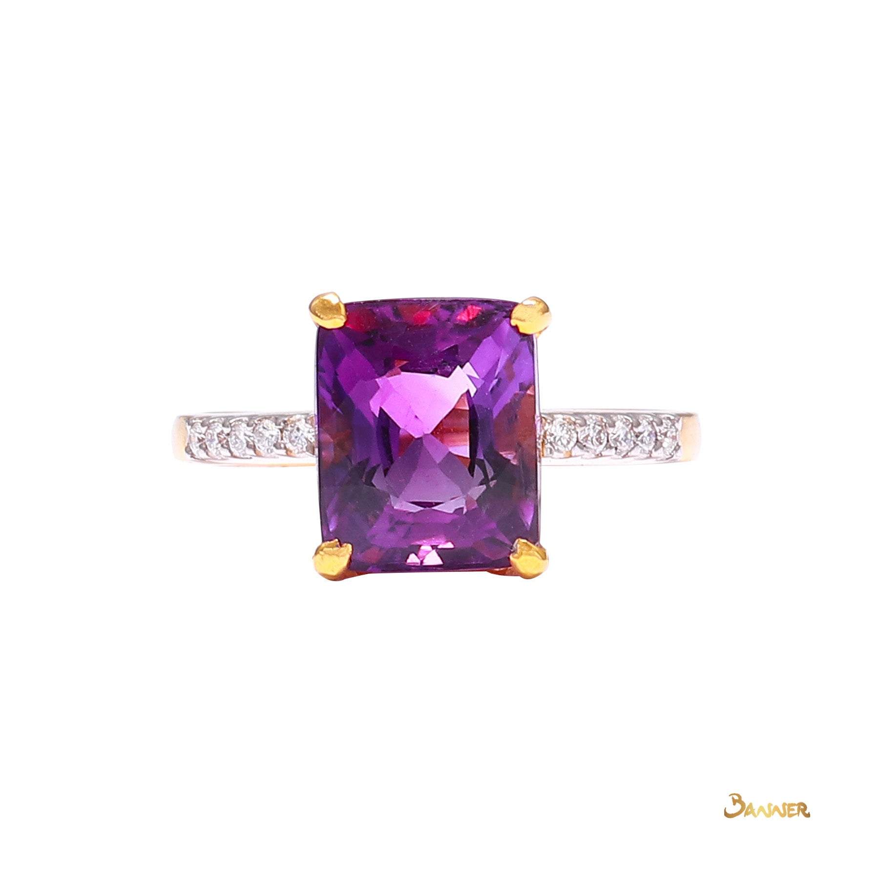 Cushion-cut Amethyst and Diamond Ring