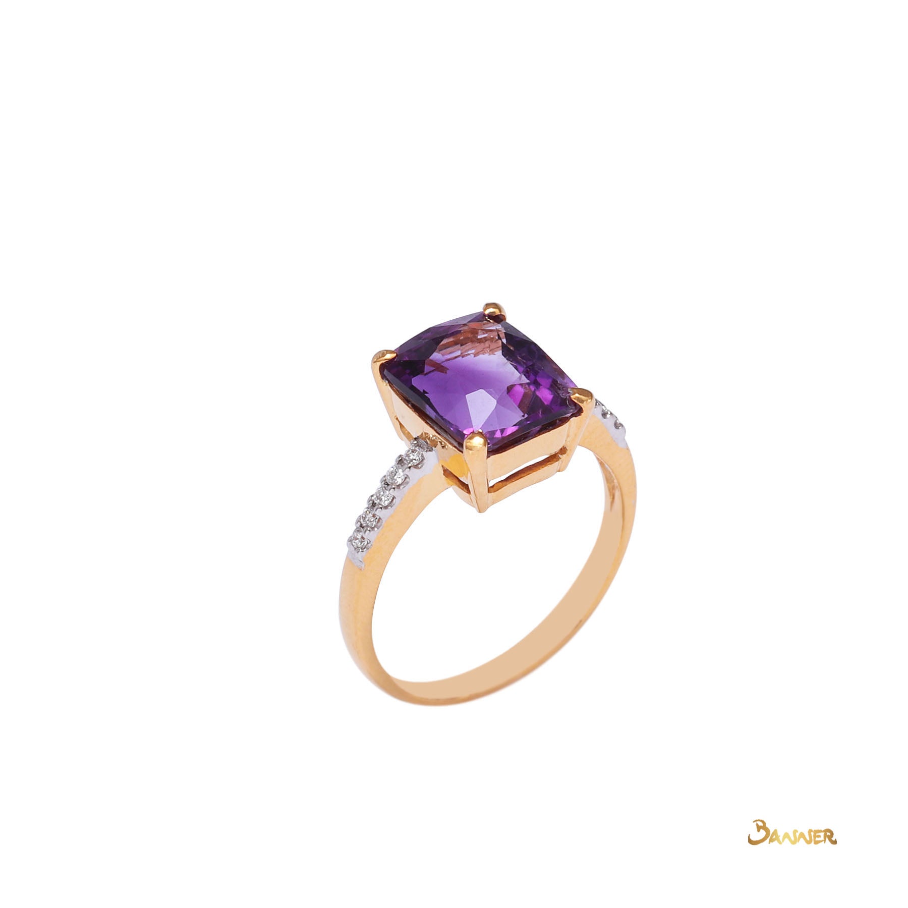 Cushion-cut Amethyst and Diamond Ring