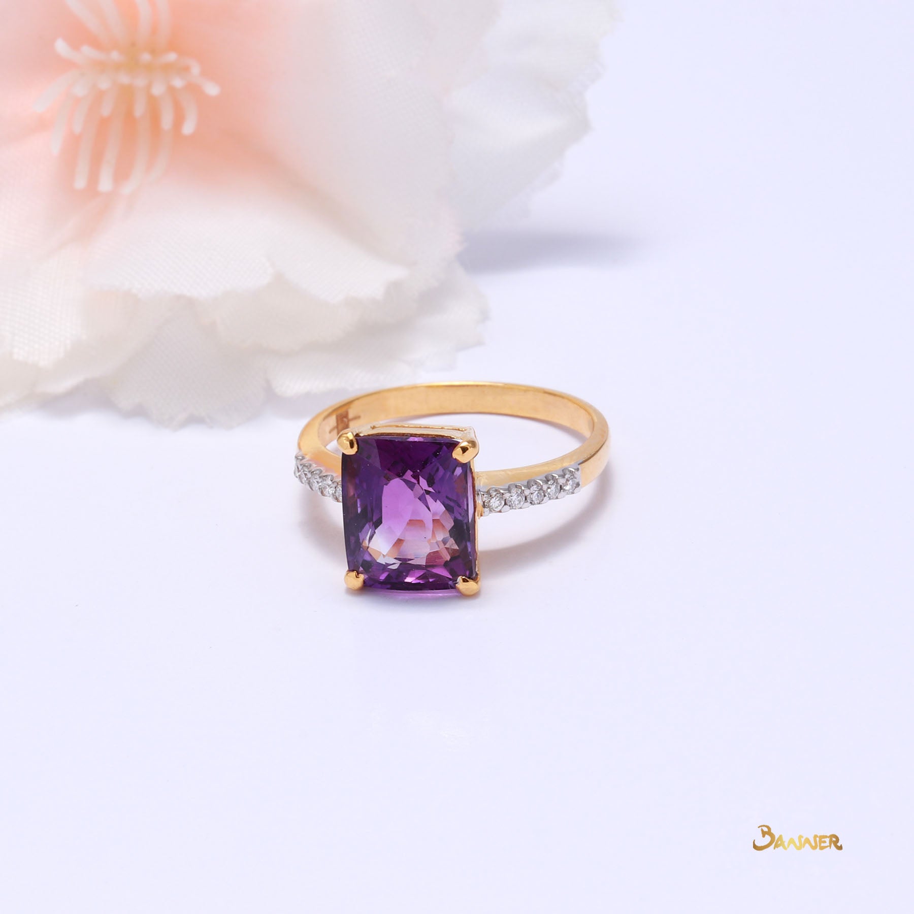 Cushion-cut Amethyst and Diamond Ring