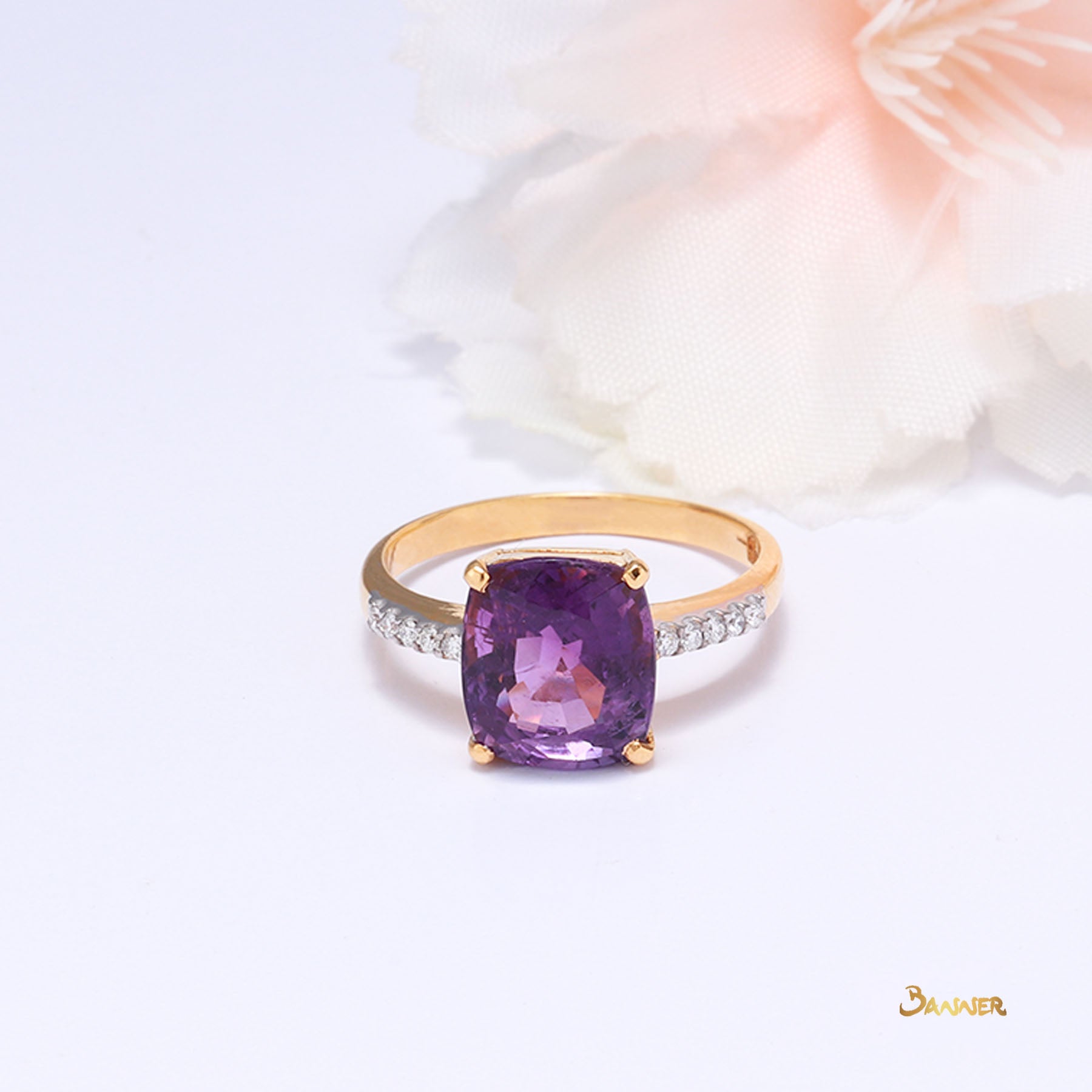 Cushion-cut Amethyst and Diamond Ring