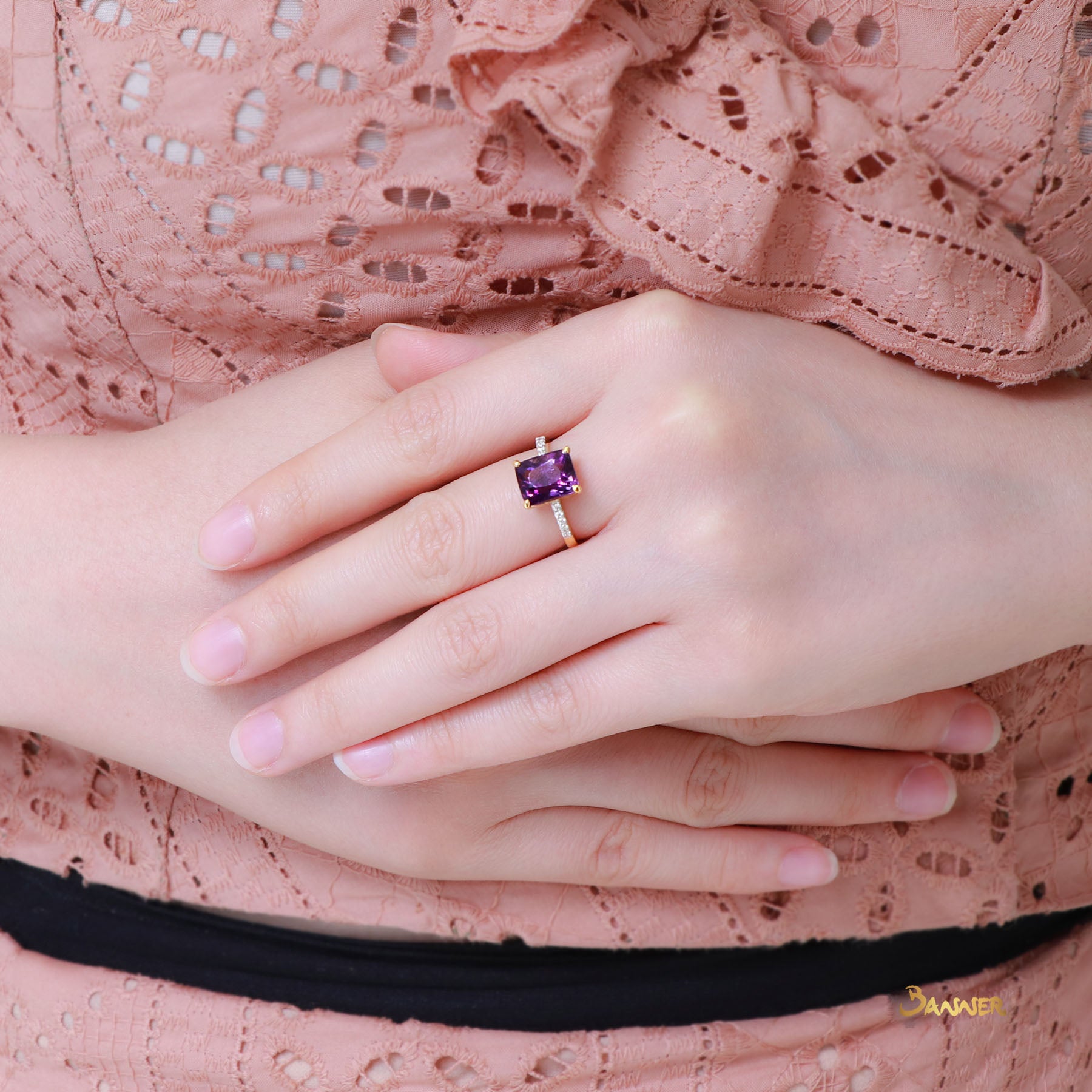 Cushion-cut Amethyst and Diamond Ring