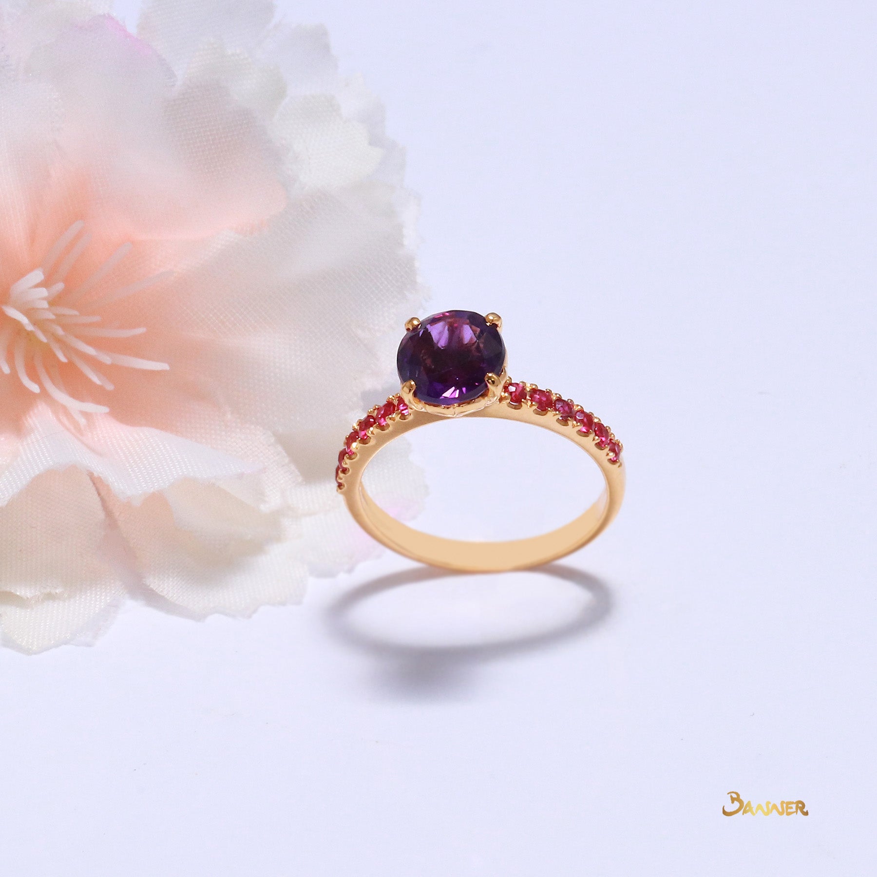 Amethyst and Ruby Pave Setting Ring