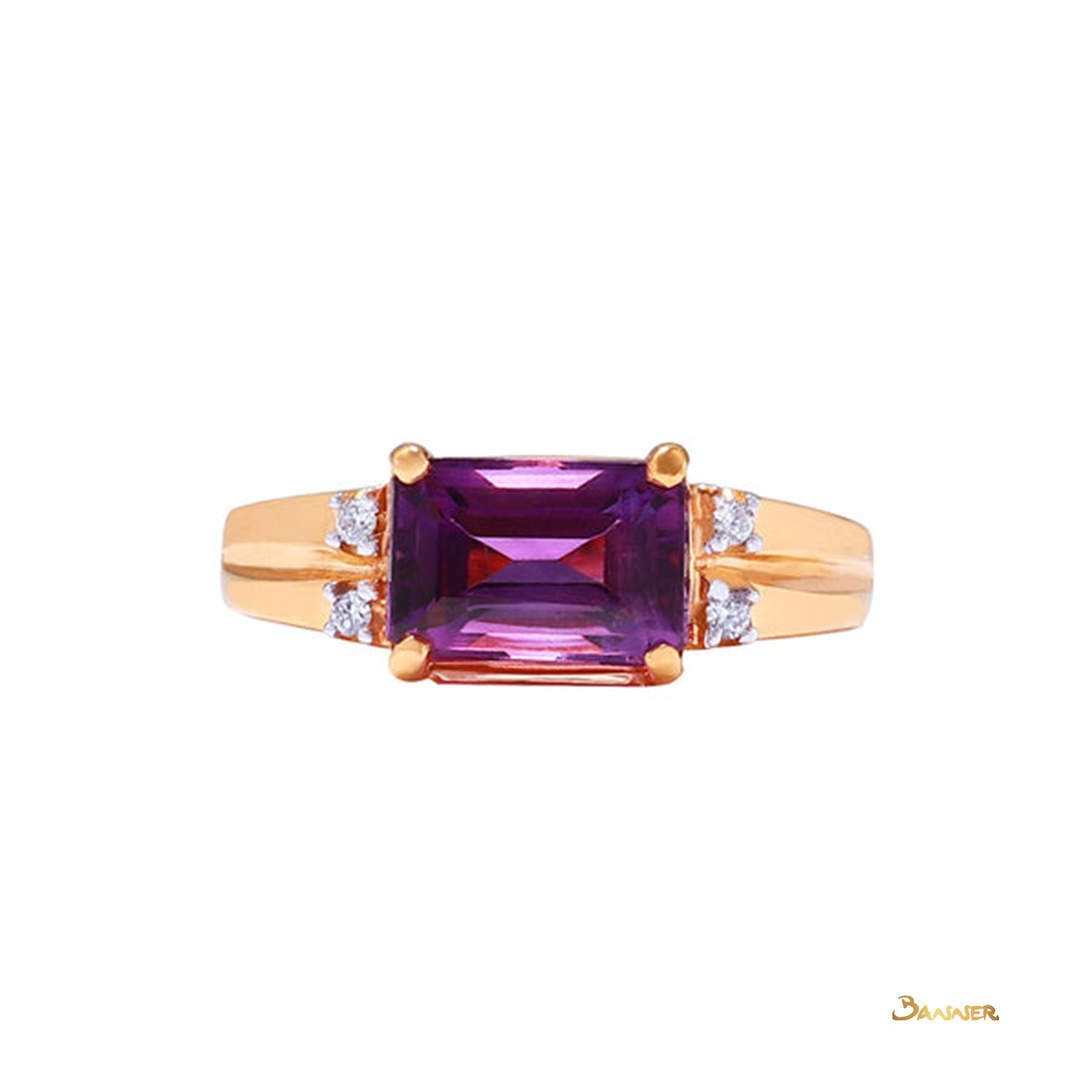 Emerald-cut Amethyst and Diamond Ring