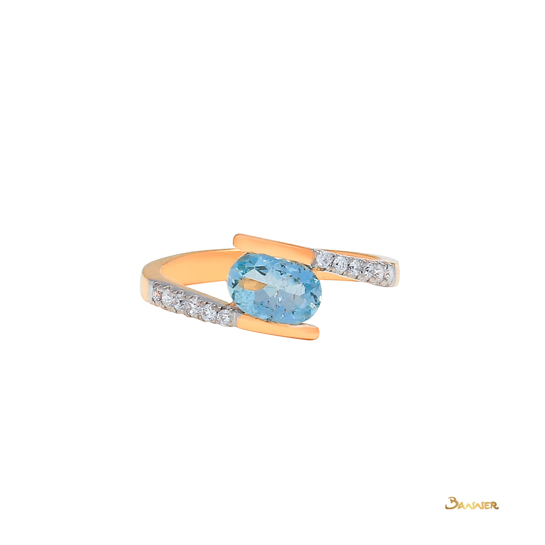 Aquamarine and Diamond Bypass Ring