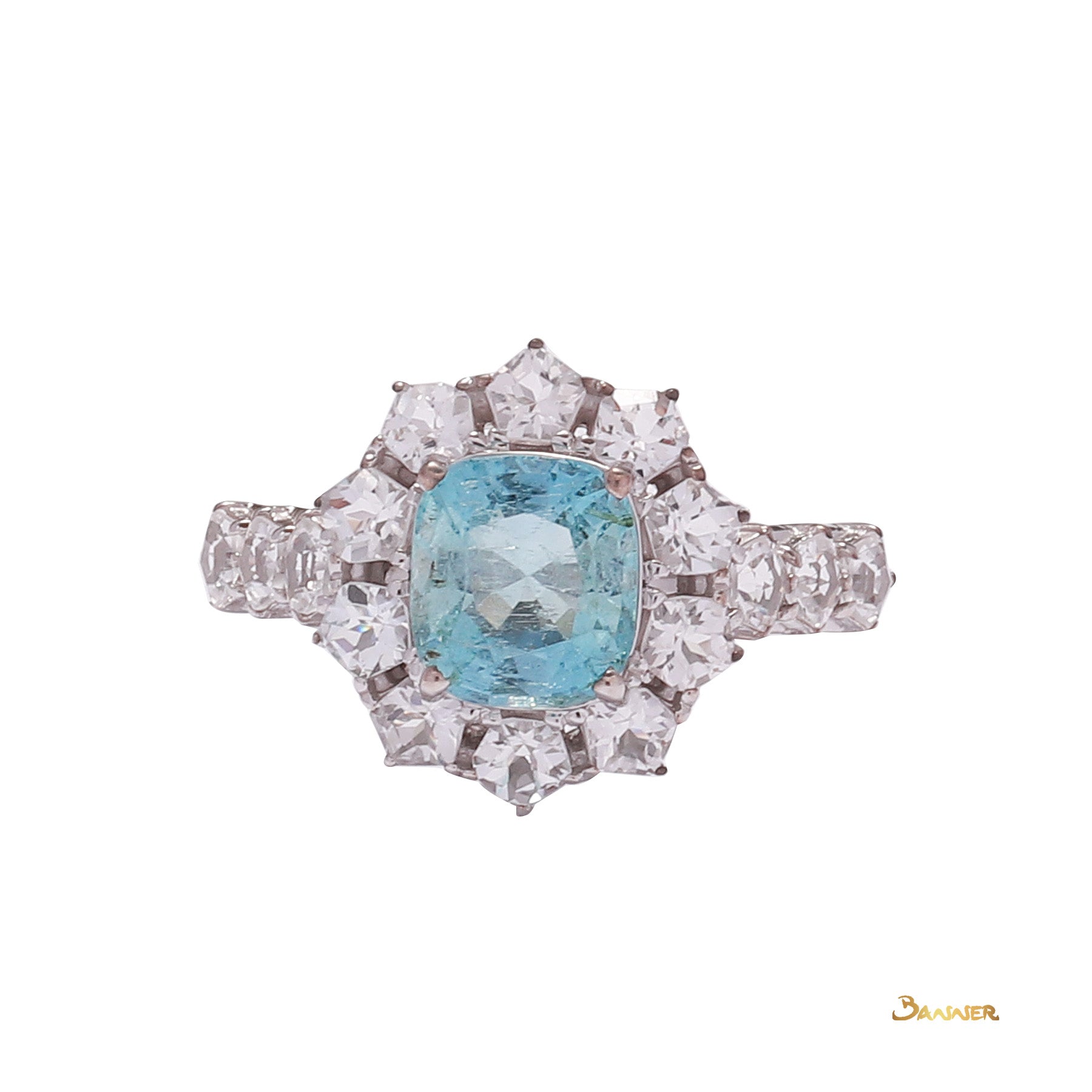 Aquamarine and White Topaz Halo Ring