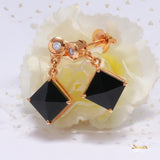 Black Jade and Diamond Dangle Earrings