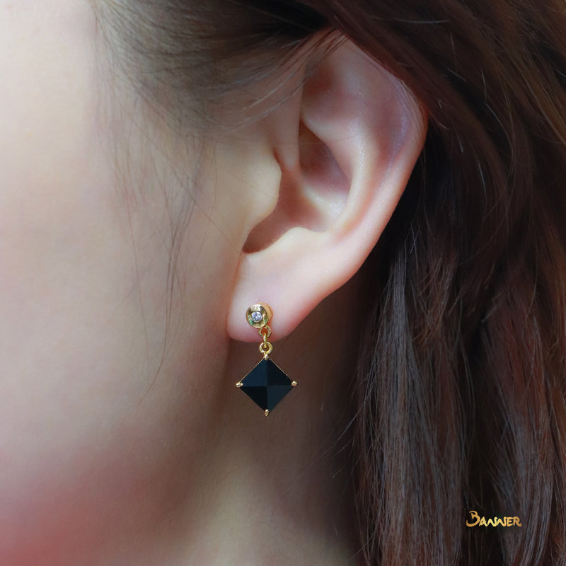 Black Jade and Diamond Dangle Earrings