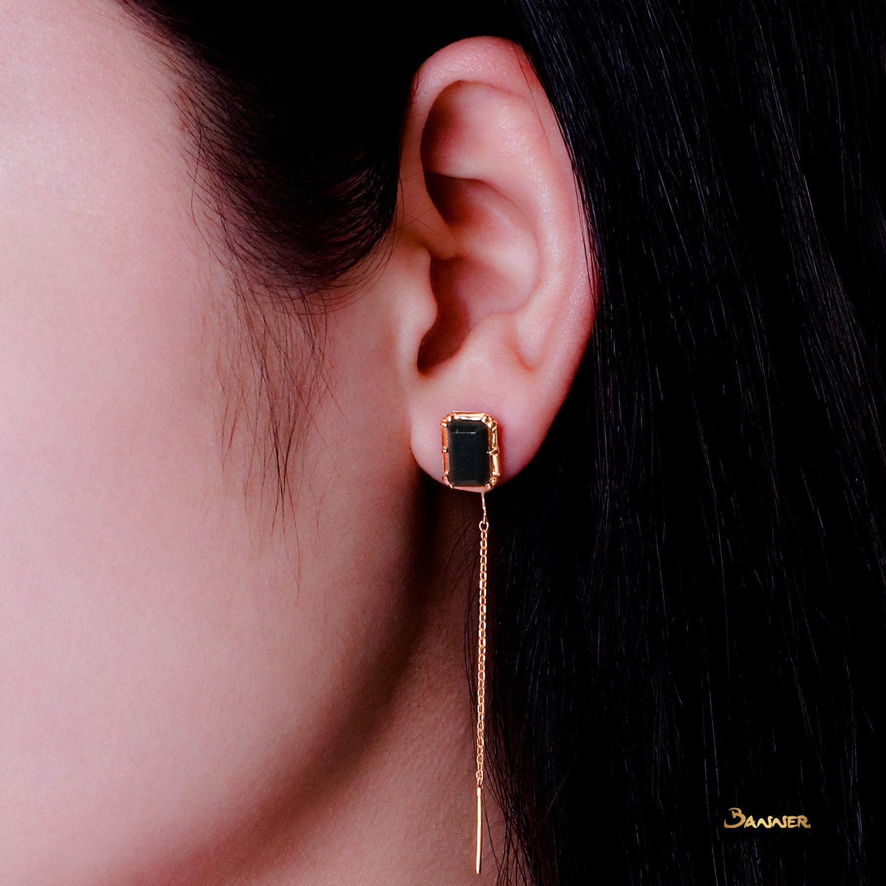 Black Jade Threader Earrings