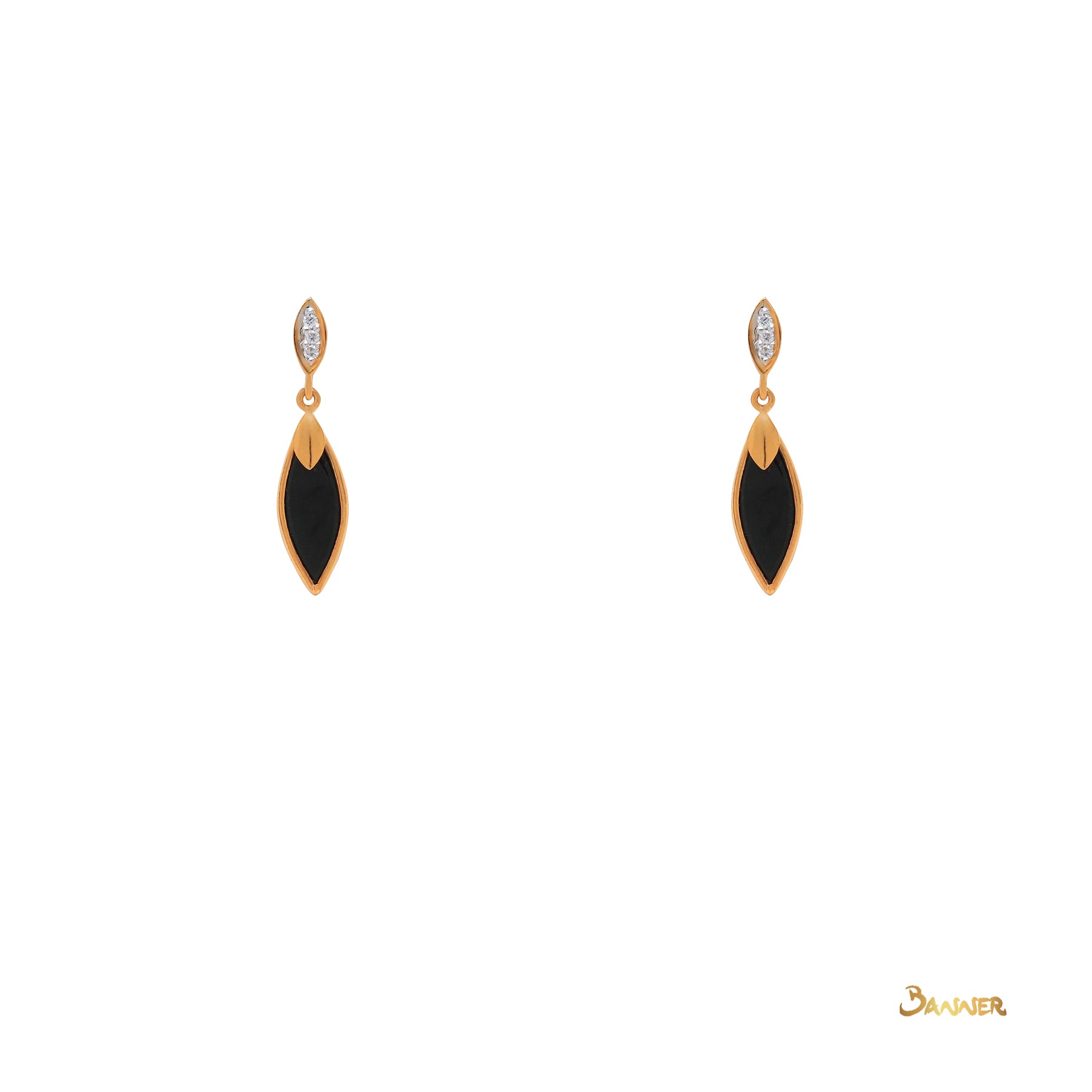 Black Jade Rain-drop and Diamond Dangle Earrings