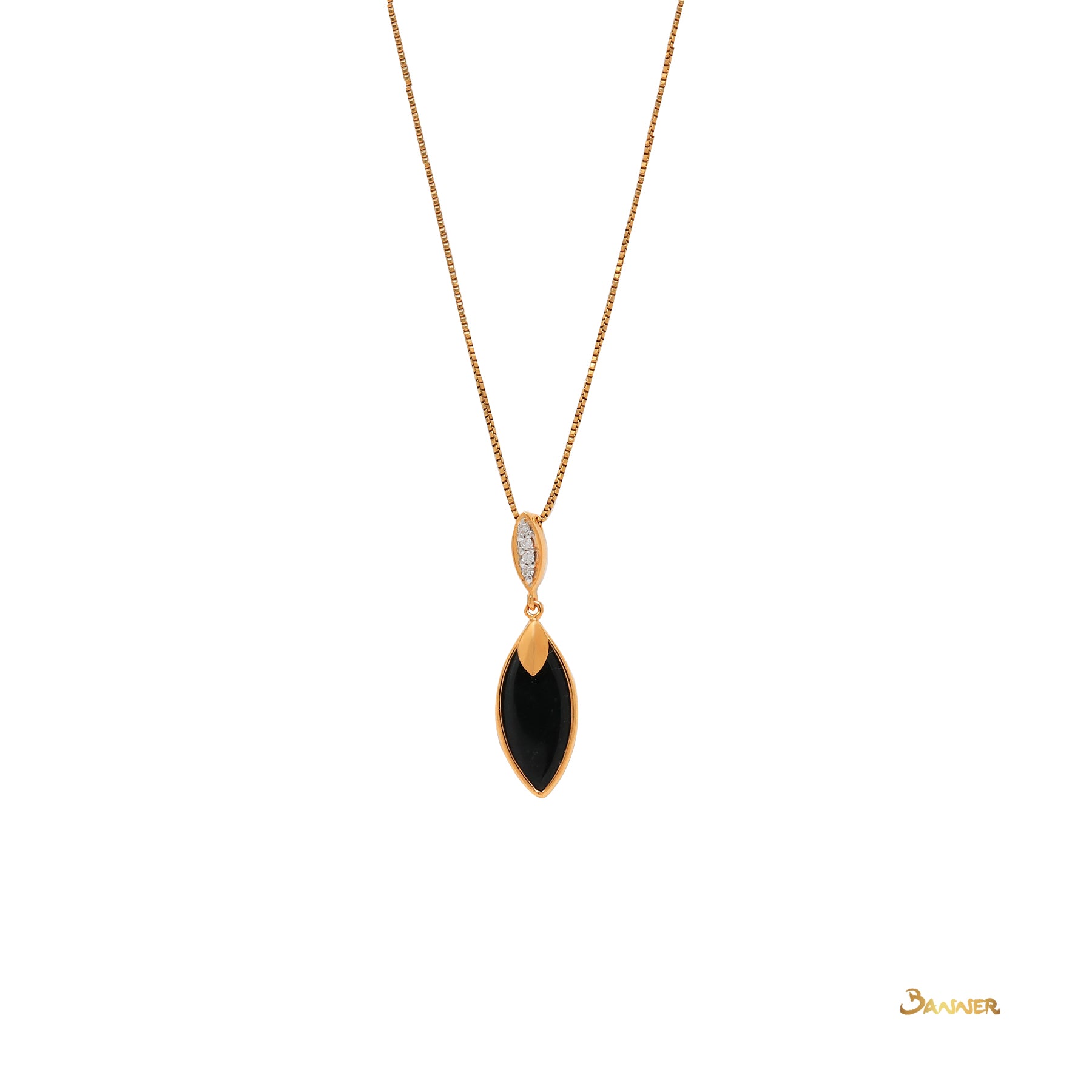 Black Jade Rain-drop and Diamond  Pendant