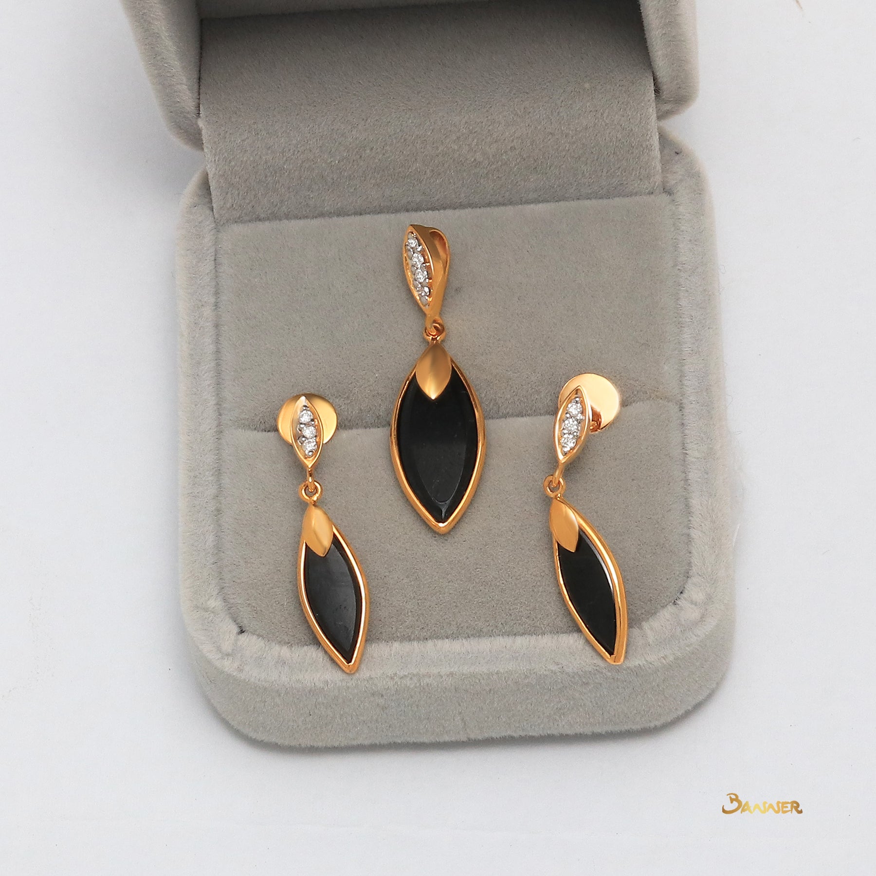 Black Jade Rain-drop and Diamond Set