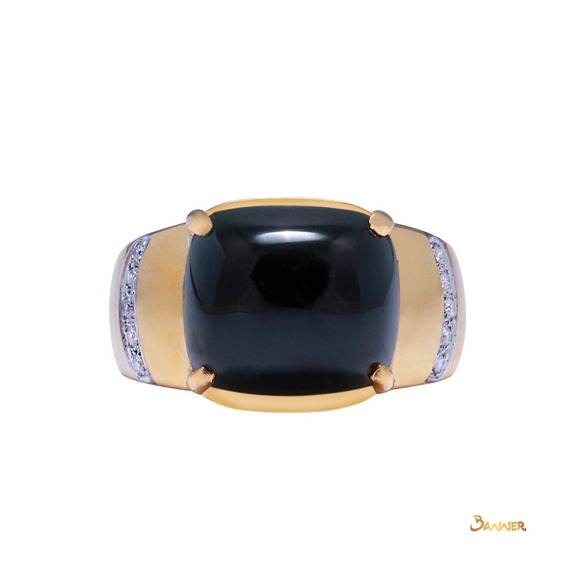 Black Jade Cabochon and Diamond Men's Ring