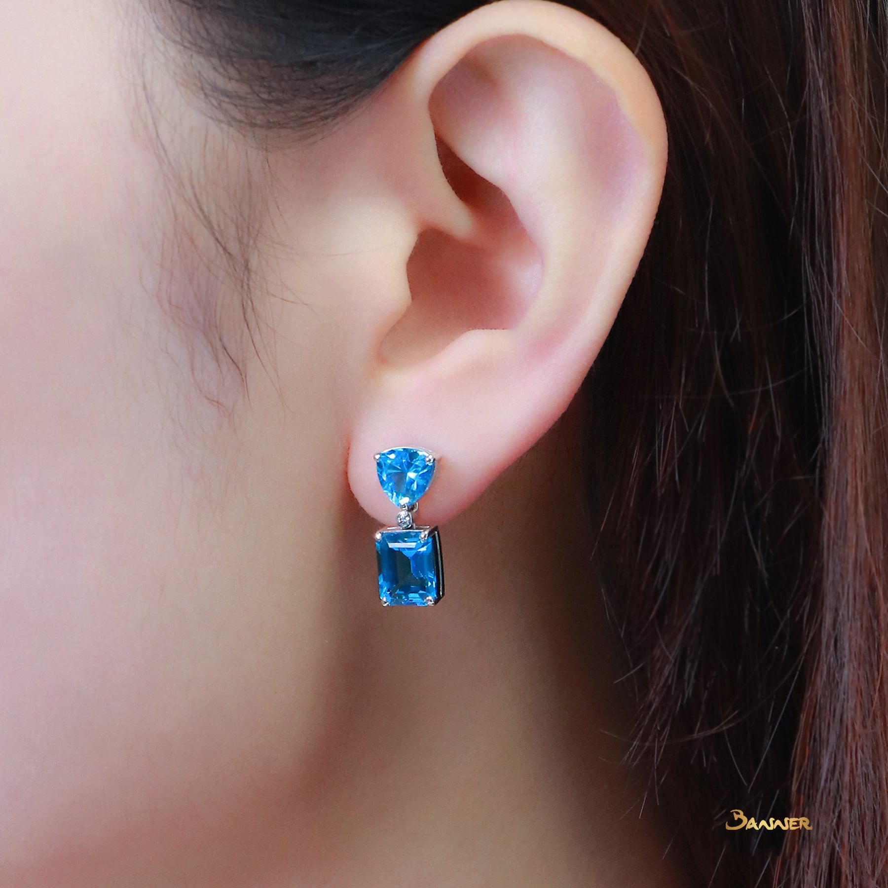 Blue Topaz and Diamond Dangle Earrings