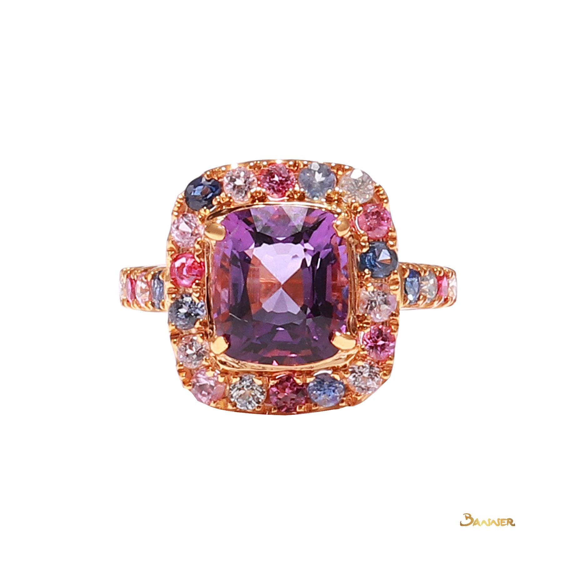 Amethyst and Multi-Colored Sapphire Halo Ring