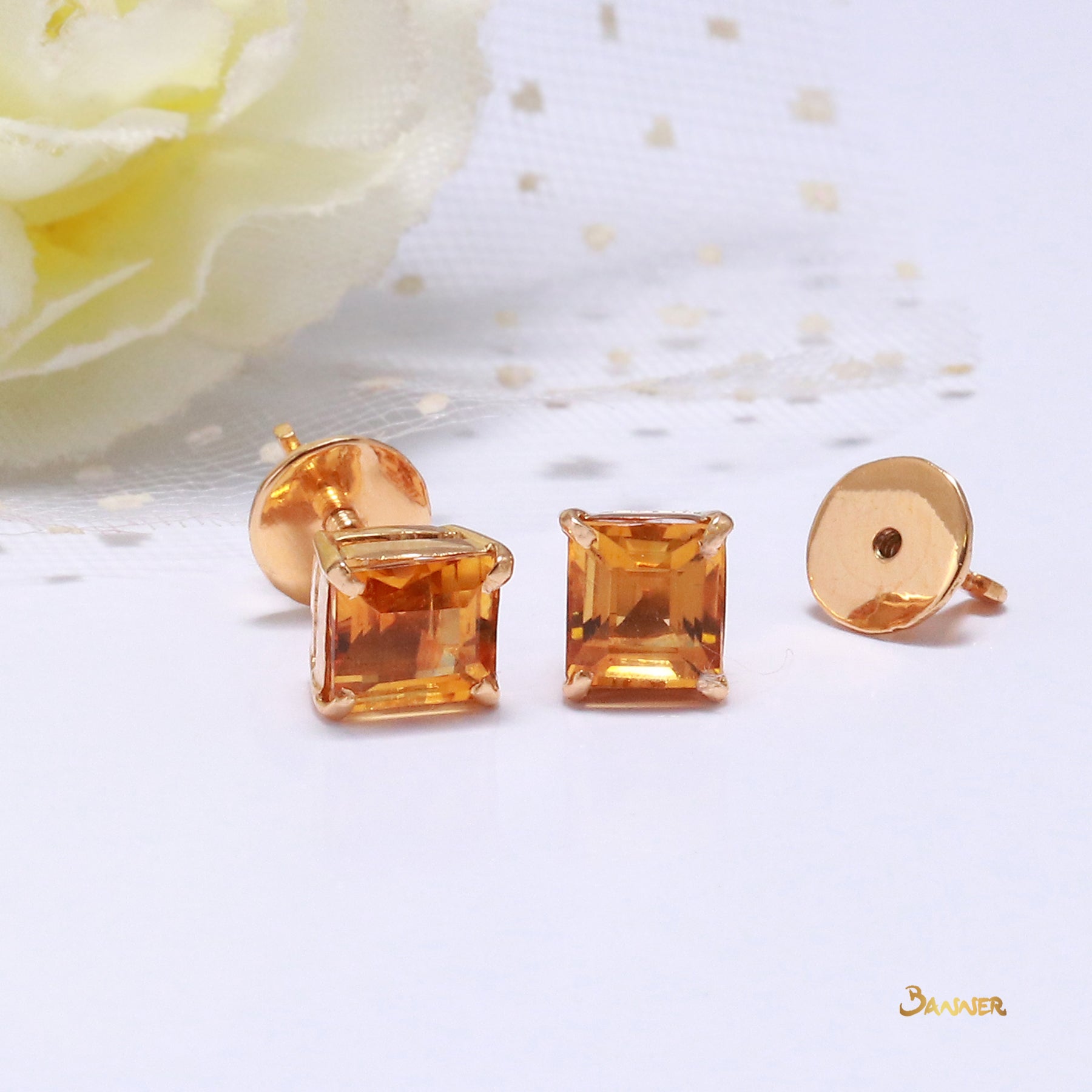 Emerald-cut Citrine Stud Earrings