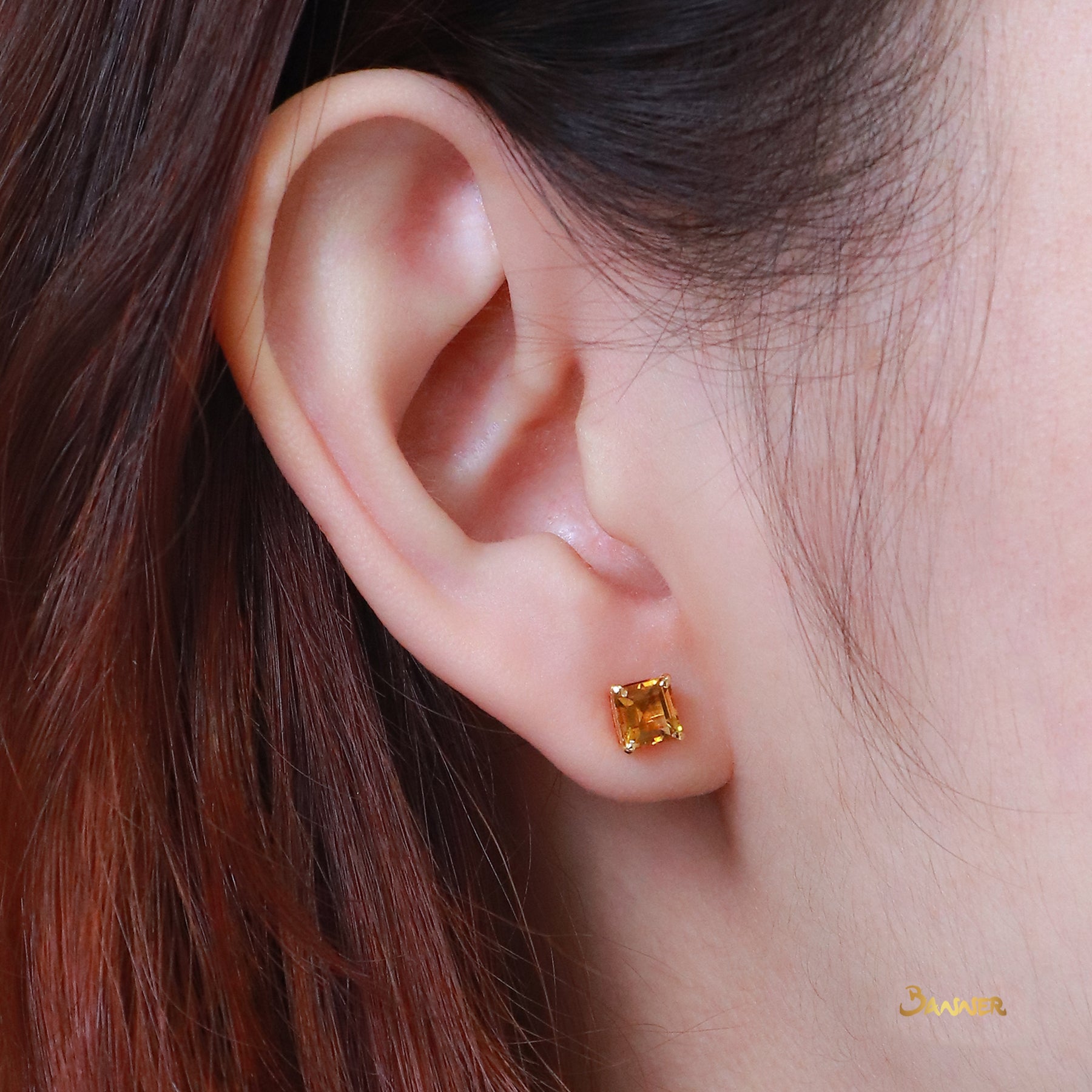 Emerald-cut Citrine Stud Earrings