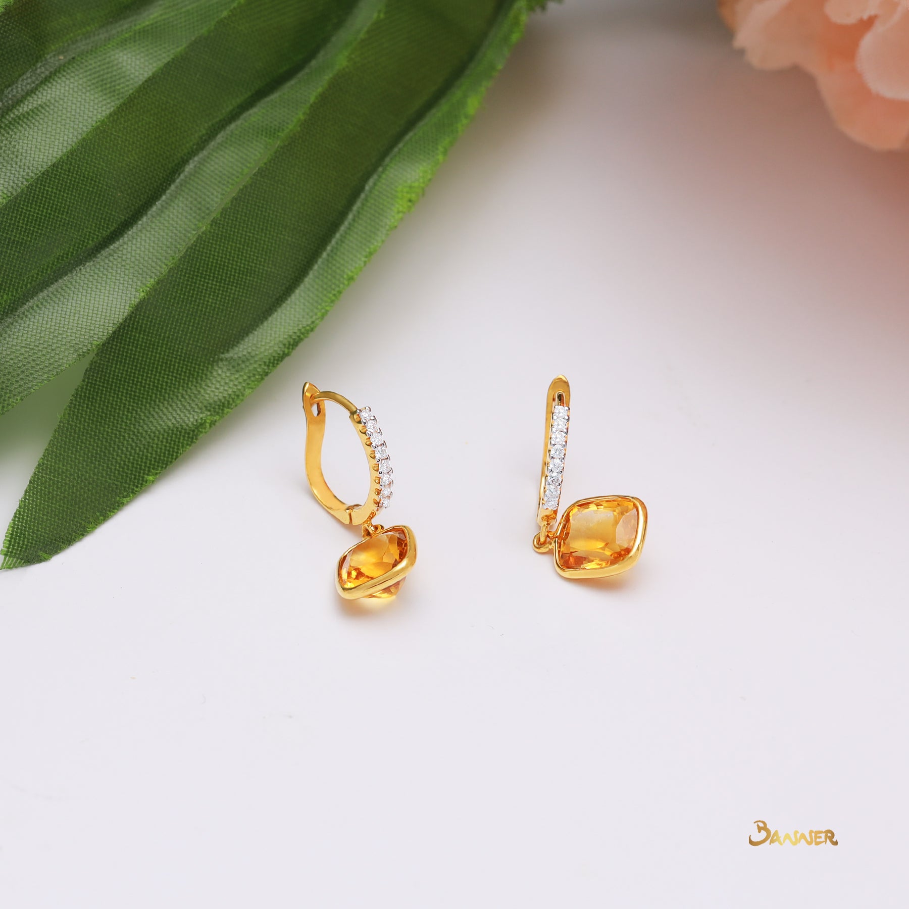 Citrine and Diamond Dangle Earrings