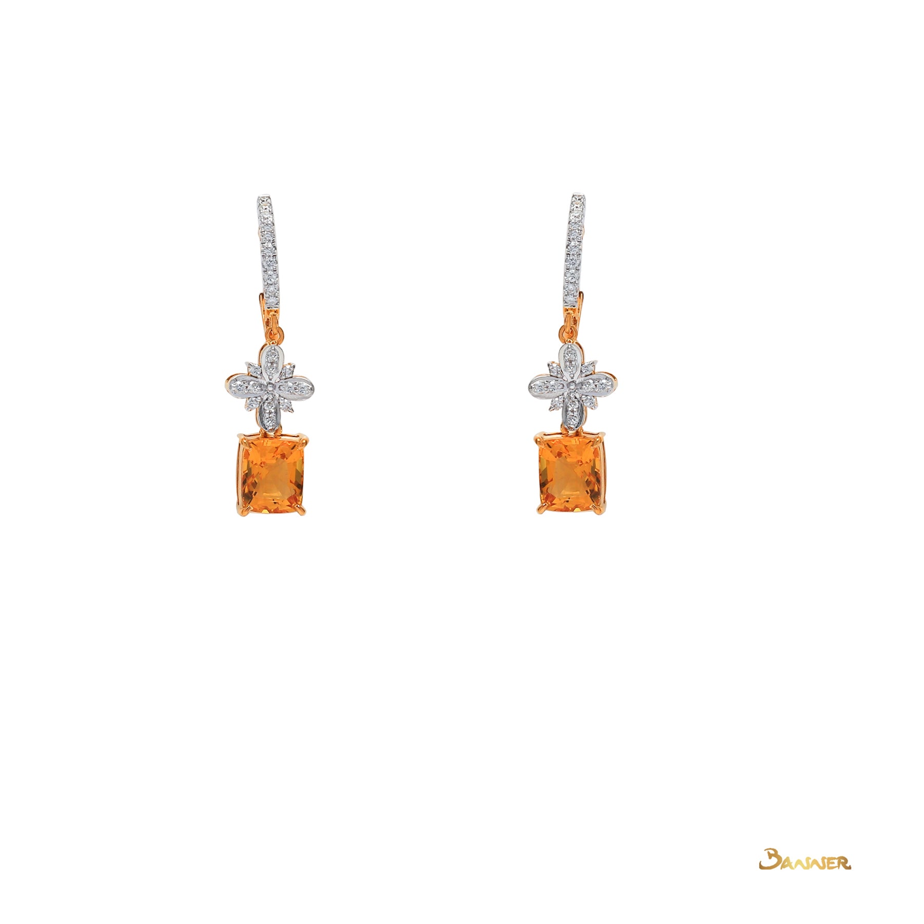 Citrine and Diamond Floral Dangle Earrings