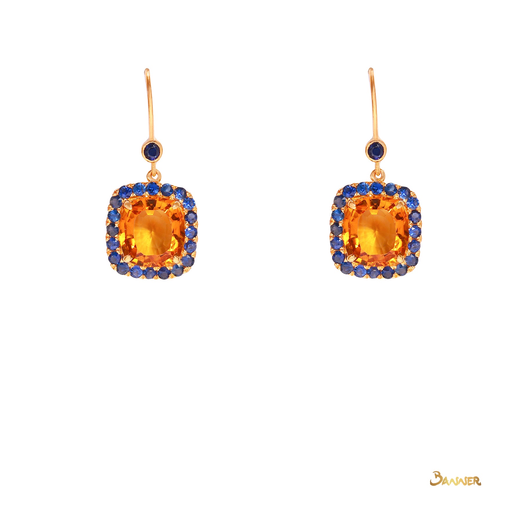 Citrine and Sapphire Dangle Halo Earrings