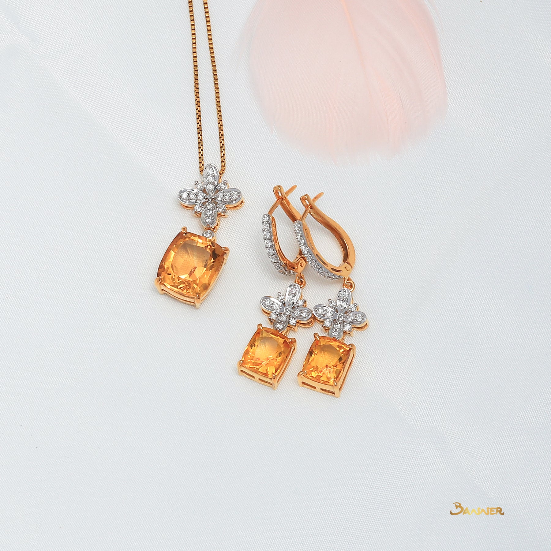 Citrine and Diamond Floral Set