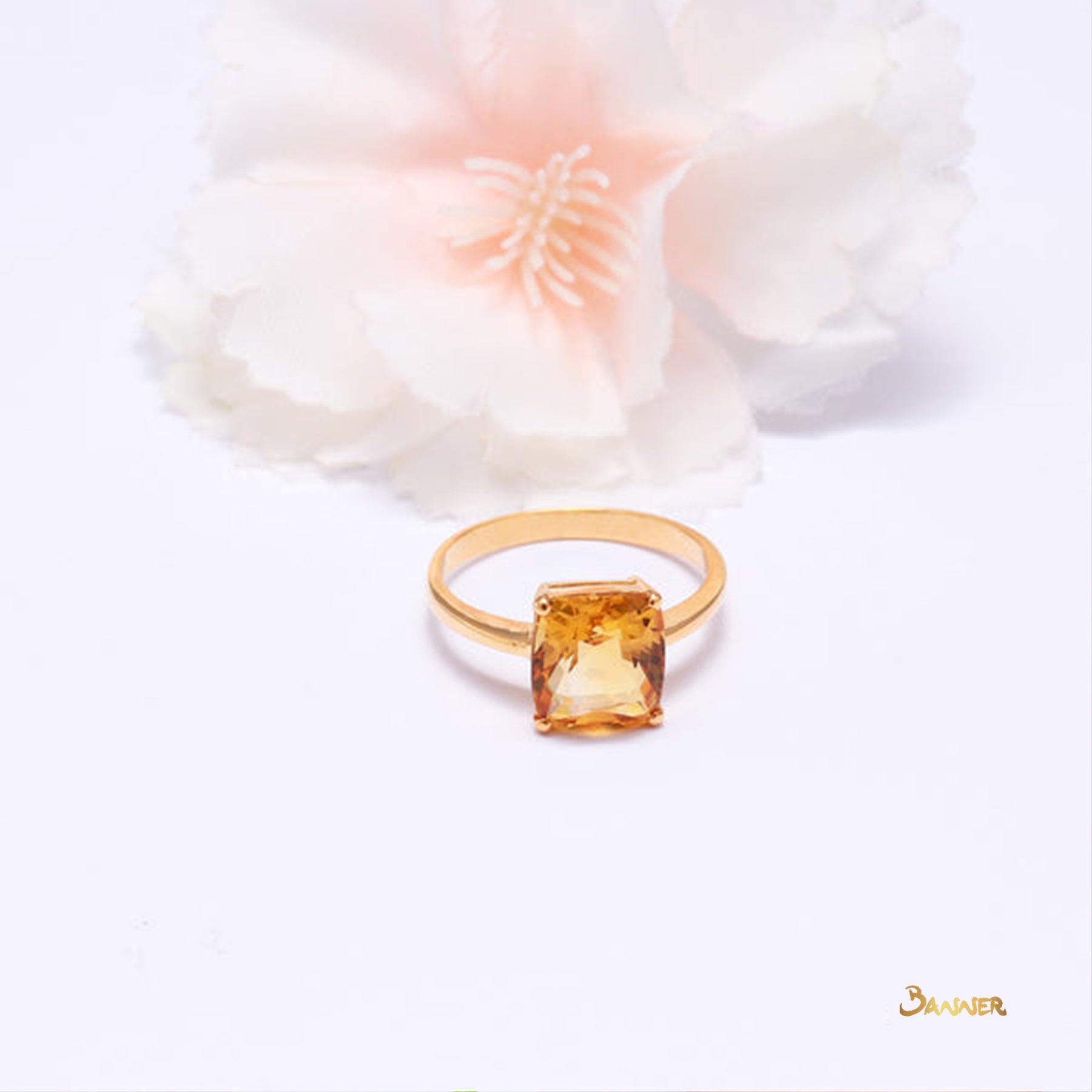 Cushion-cut Citrine Solitaire Ring