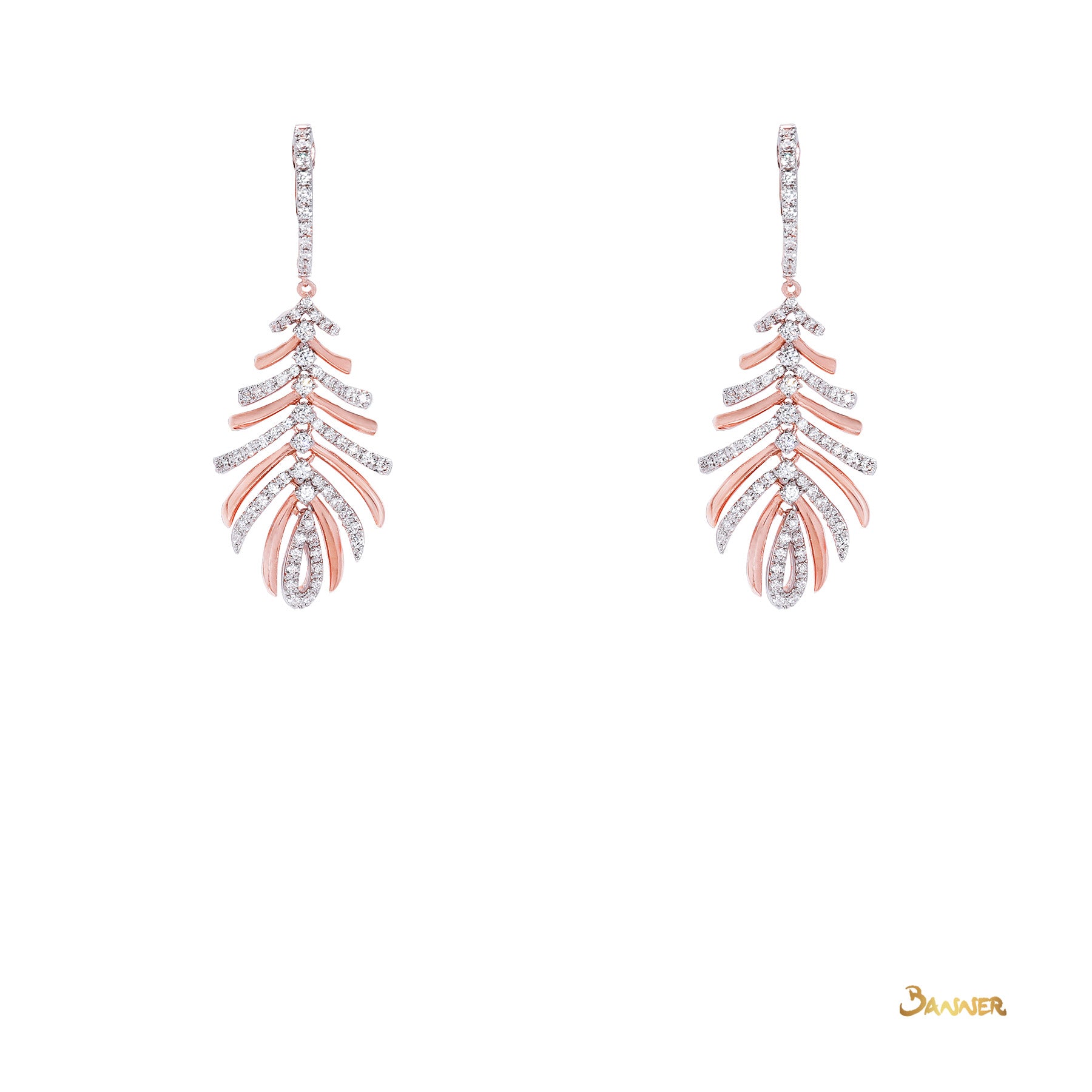 Diamond Feather Dangle Earrings