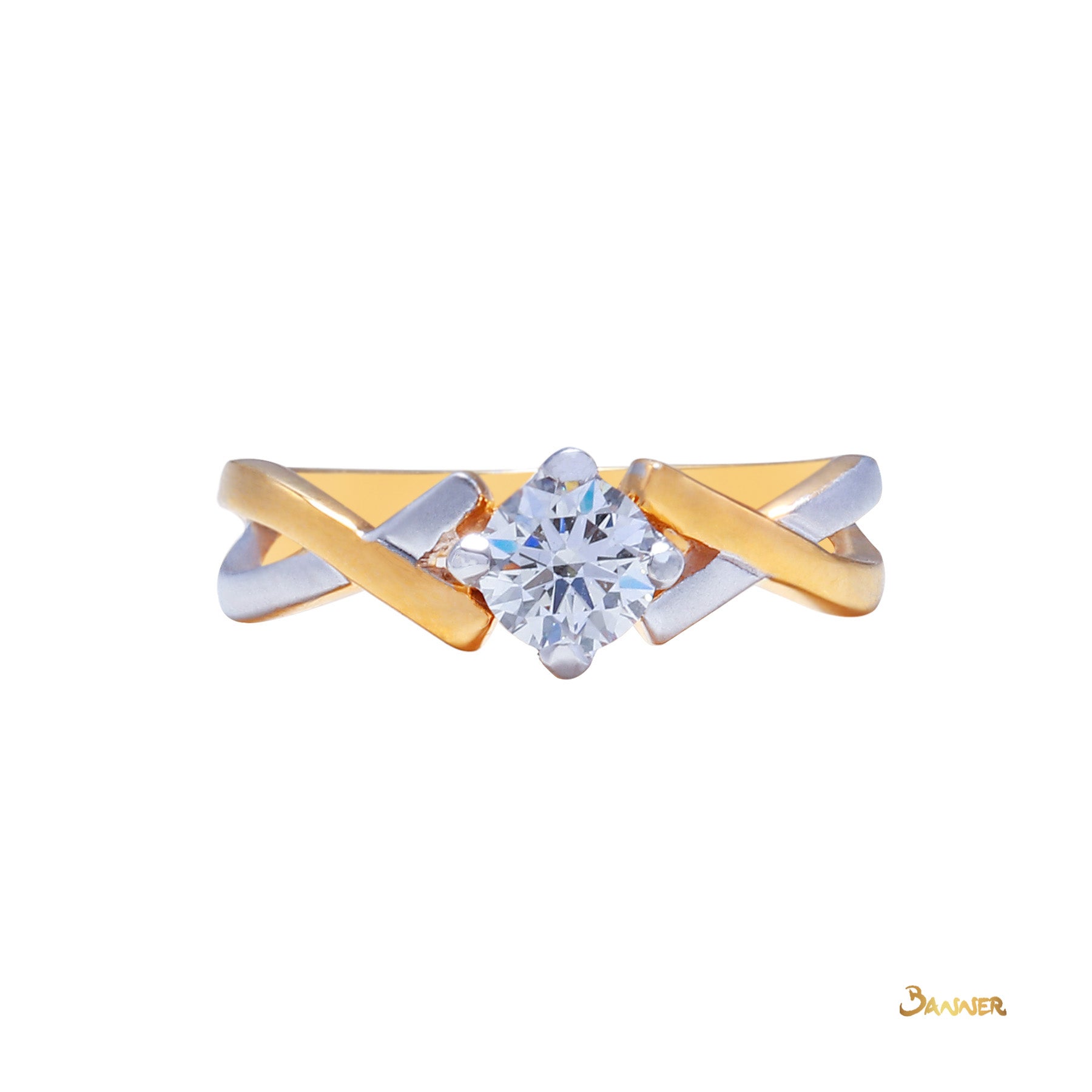 Diamond Solitaire Cross-Shank Ring