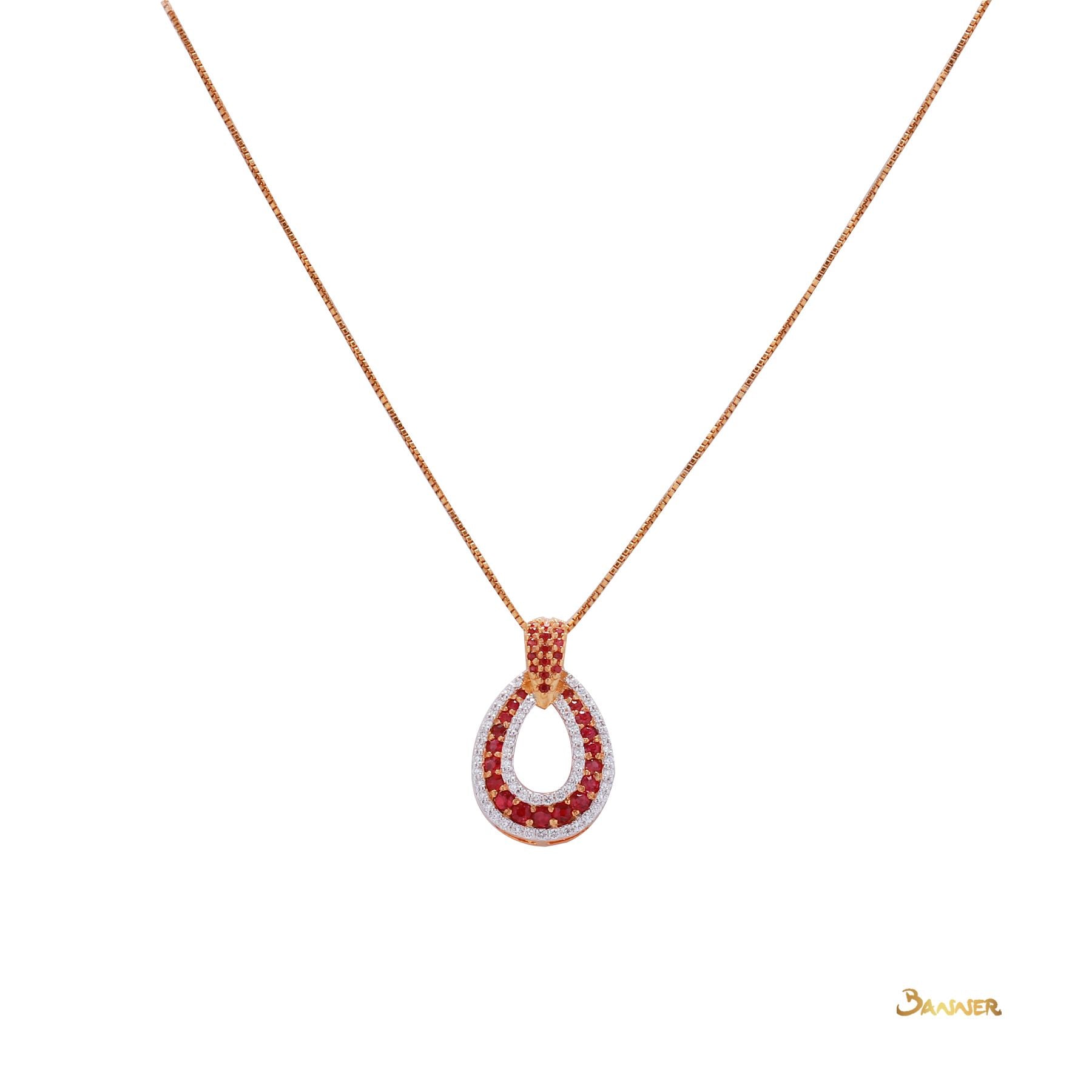 Ruby and Diamond Rain-drop Pendant