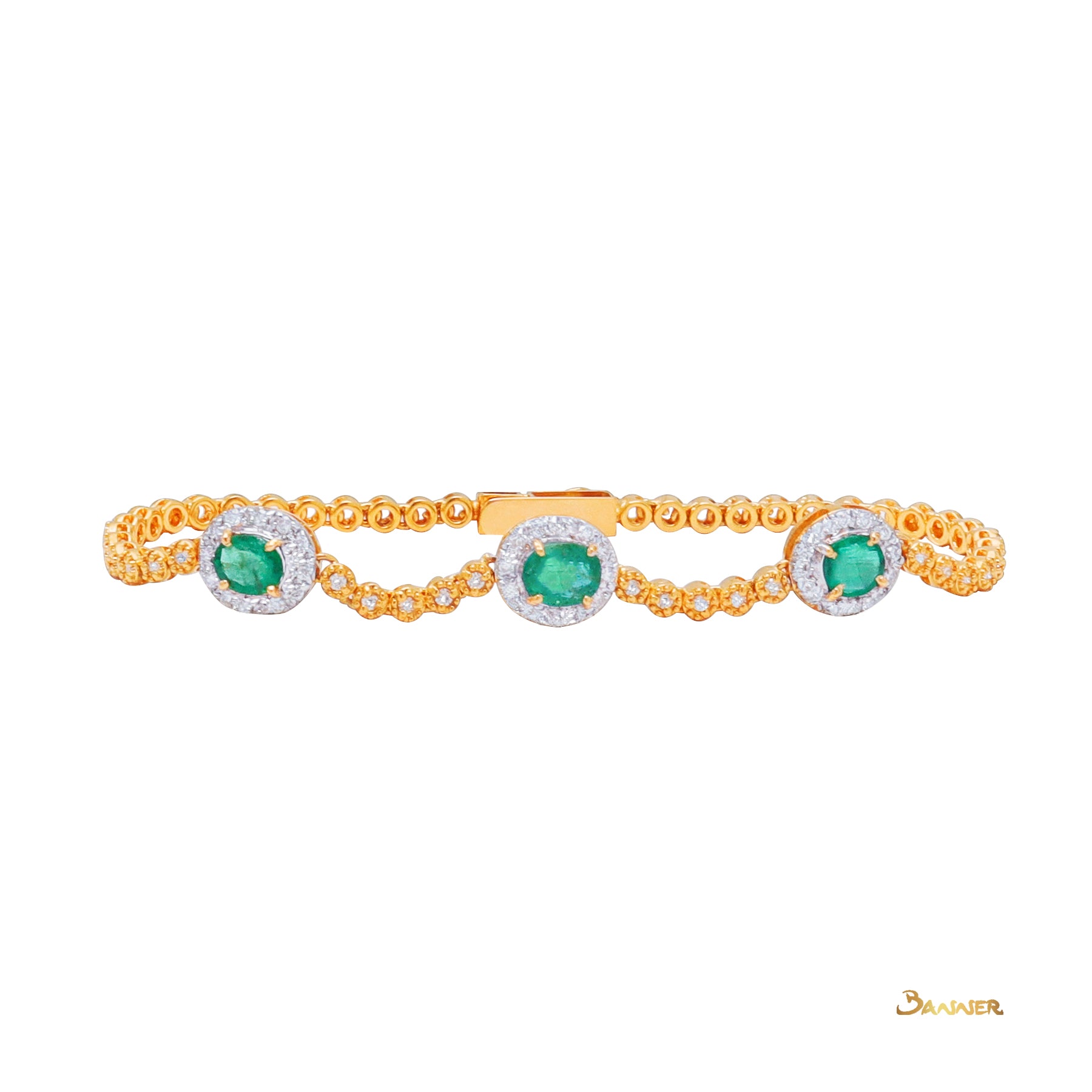 Emerald and Diamond 3-Step Halo Bracelet