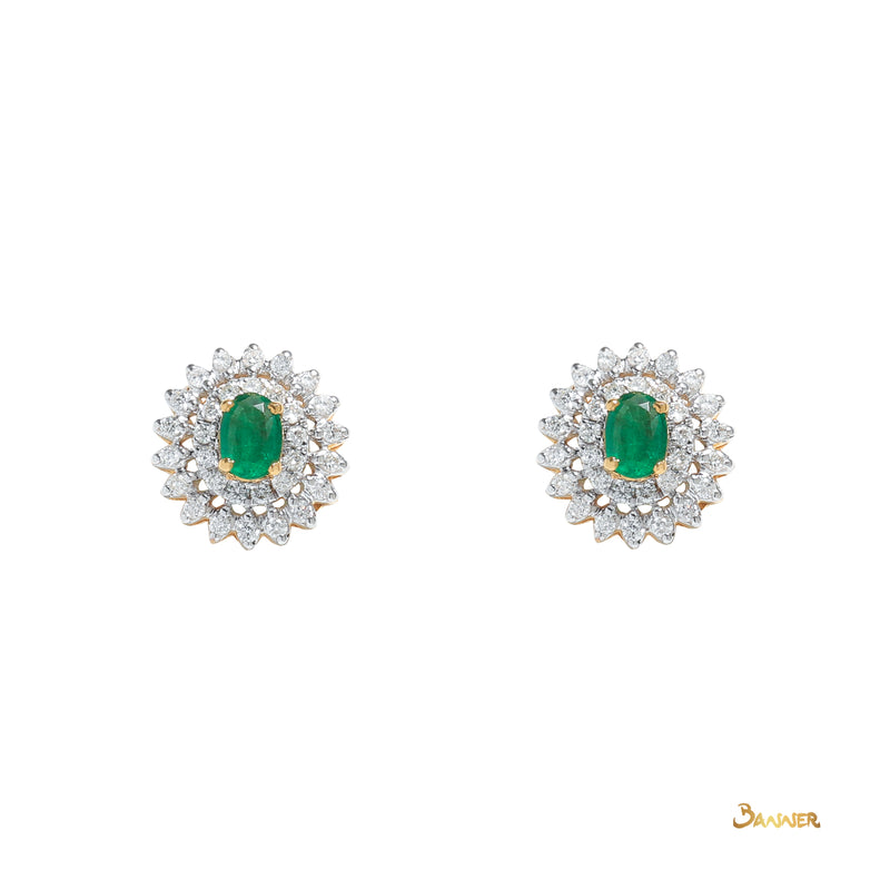 Emerald and Diamond Sunflower Earrings