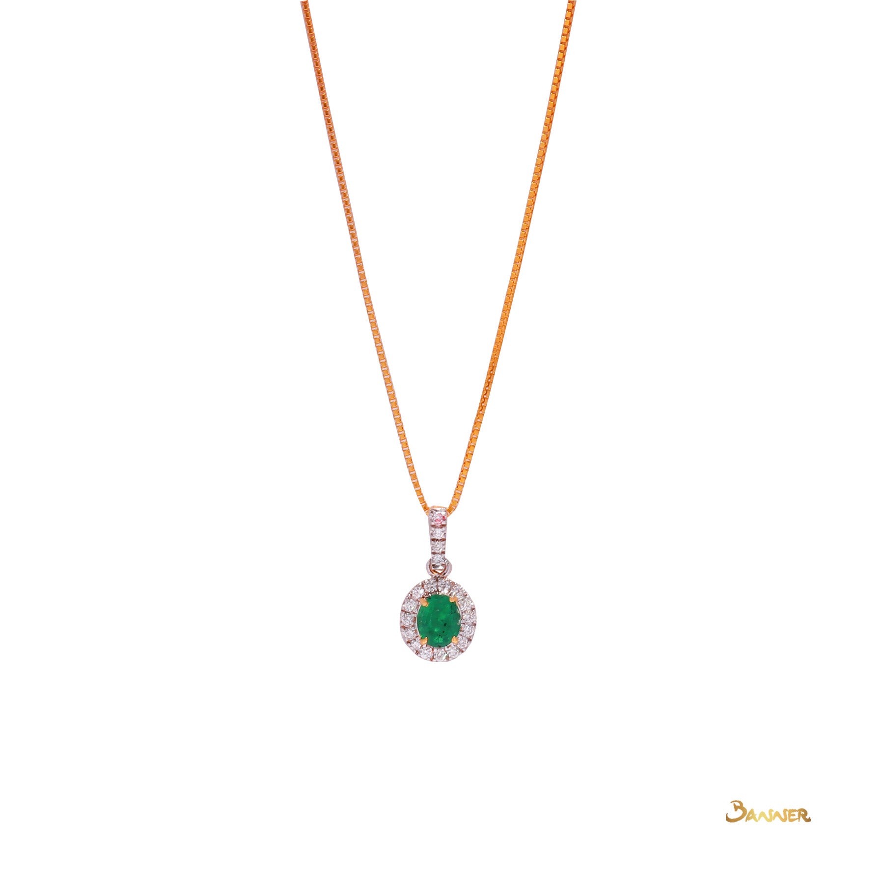 Emerald and Diamond Halo Pendant