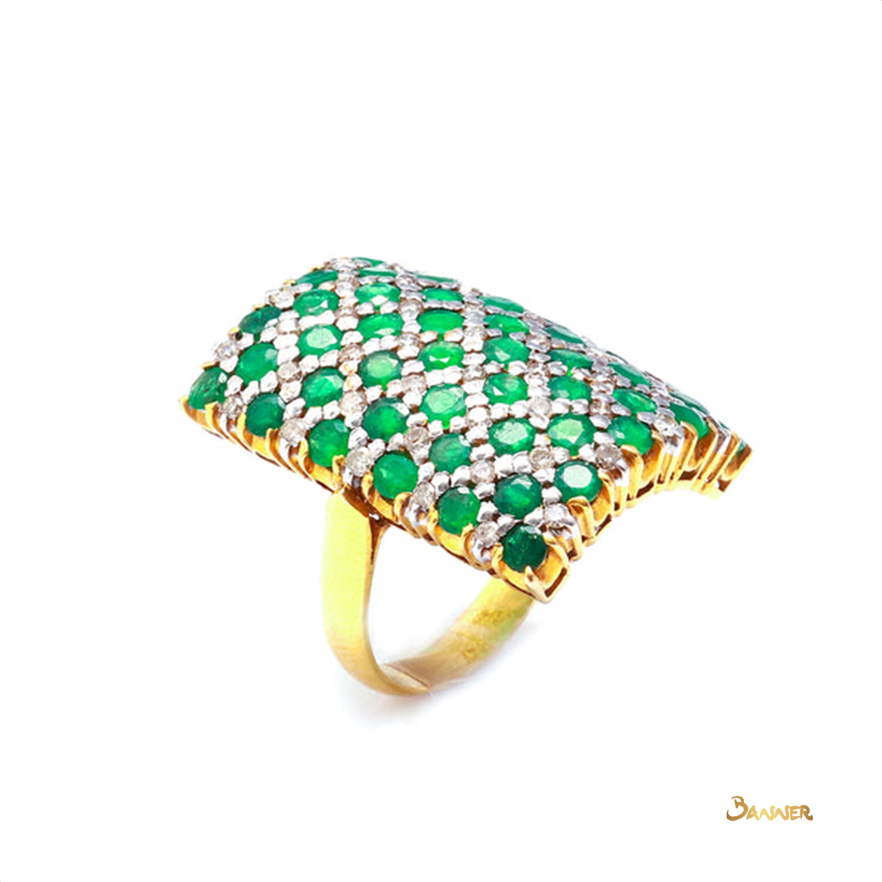 Emerald and Diamond Checkered Ring