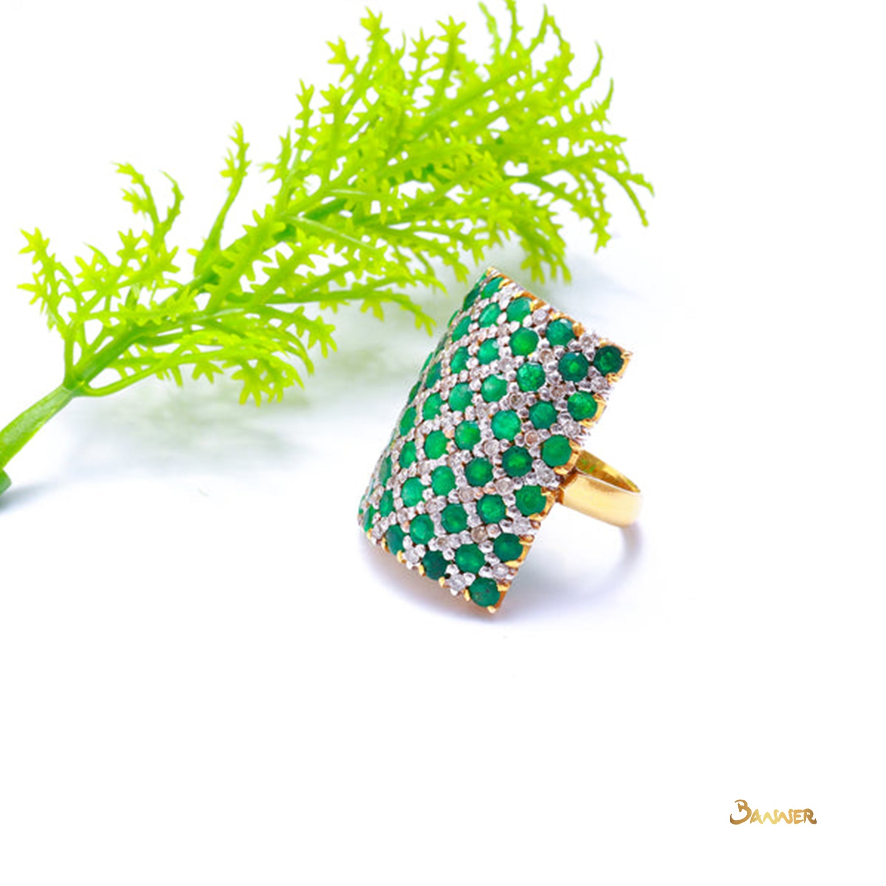 Emerald and Diamond Checkered Ring