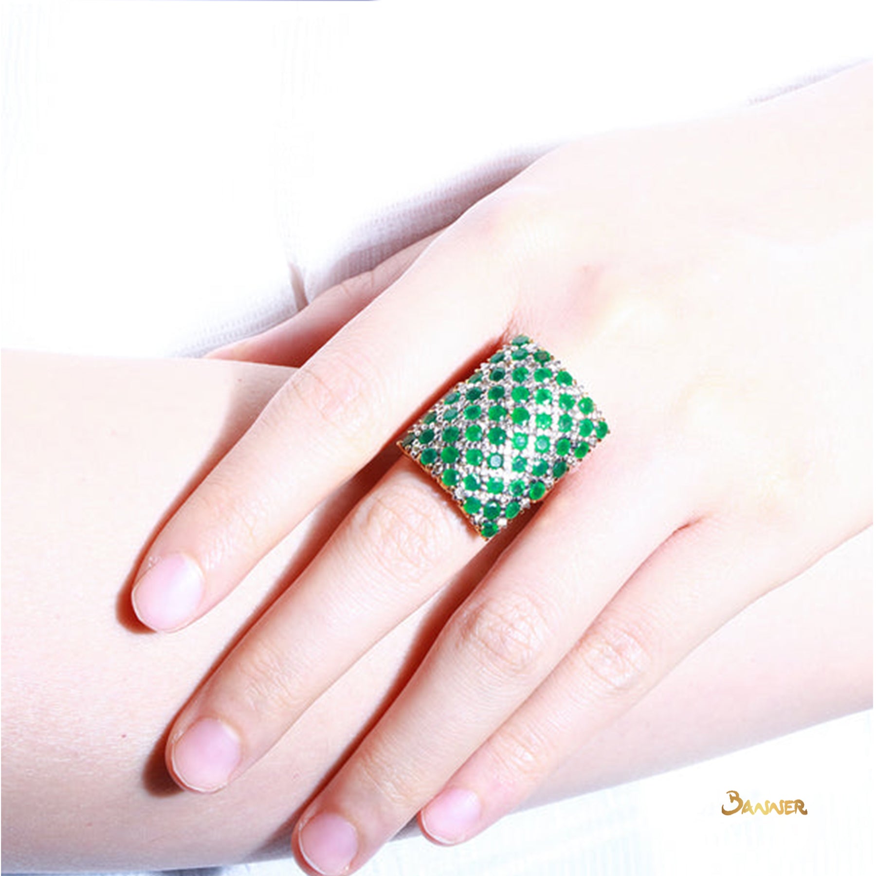 Emerald and Diamond Checkered Ring